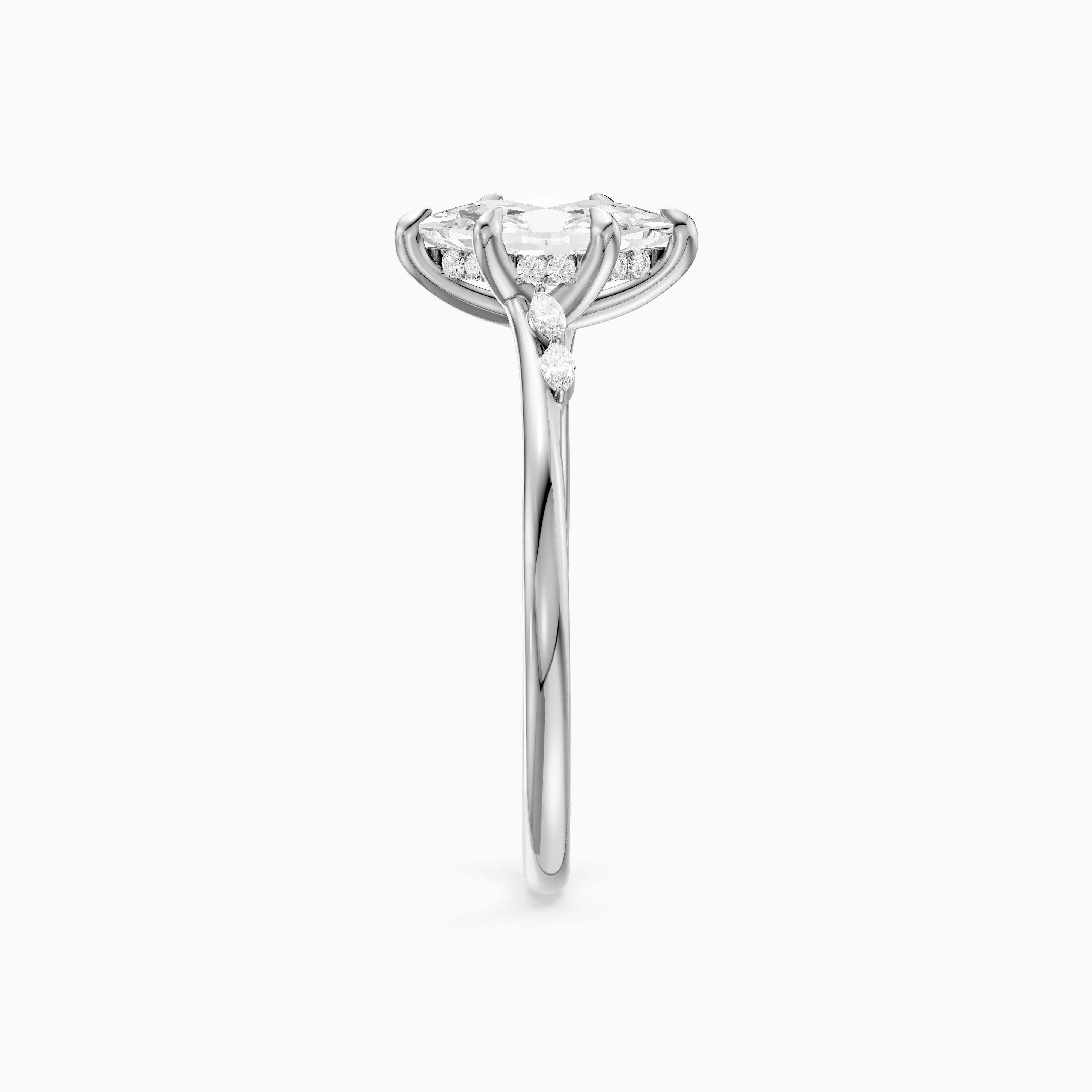 Abby Dutch Marquise Hidden Halo Lab Grown Diamond Engagement Ring with Marquise Side Stones
