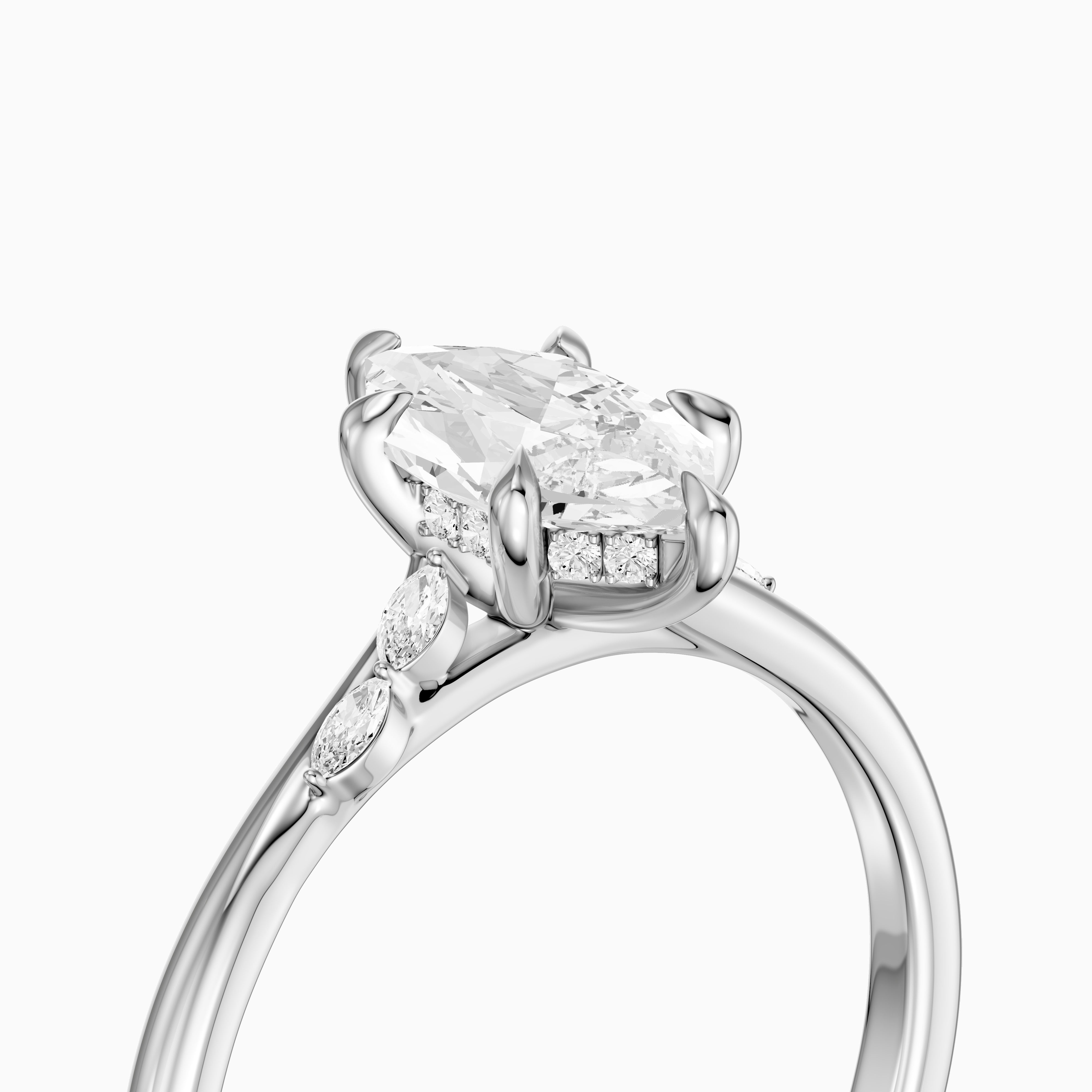 Abby Dutch Marquise Hidden Halo Lab Grown Diamond Engagement Ring with Marquise Side Stones