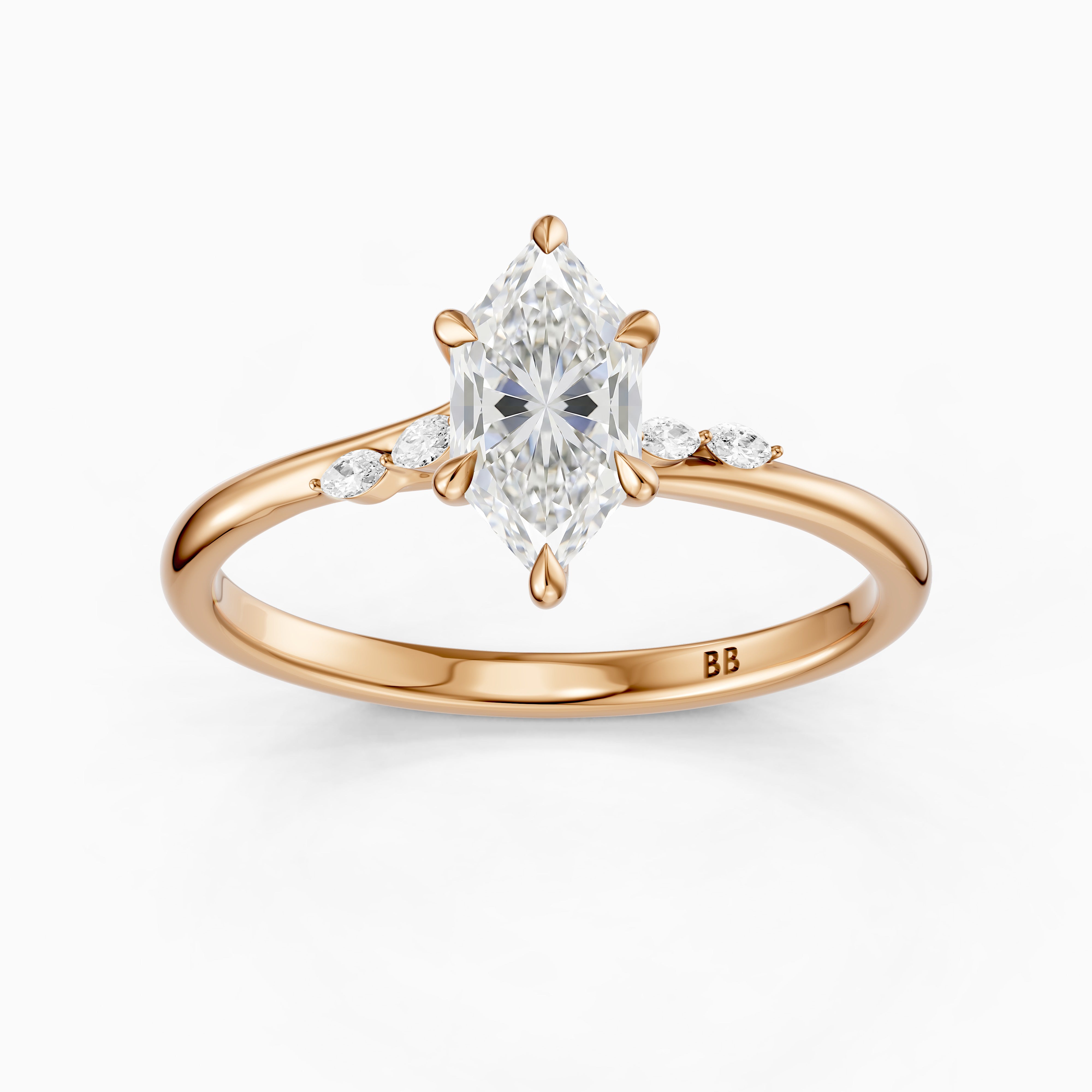 Abby Dutch Marquise Hidden Halo Lab Grown Diamond Engagement Ring with Marquise Side Stones