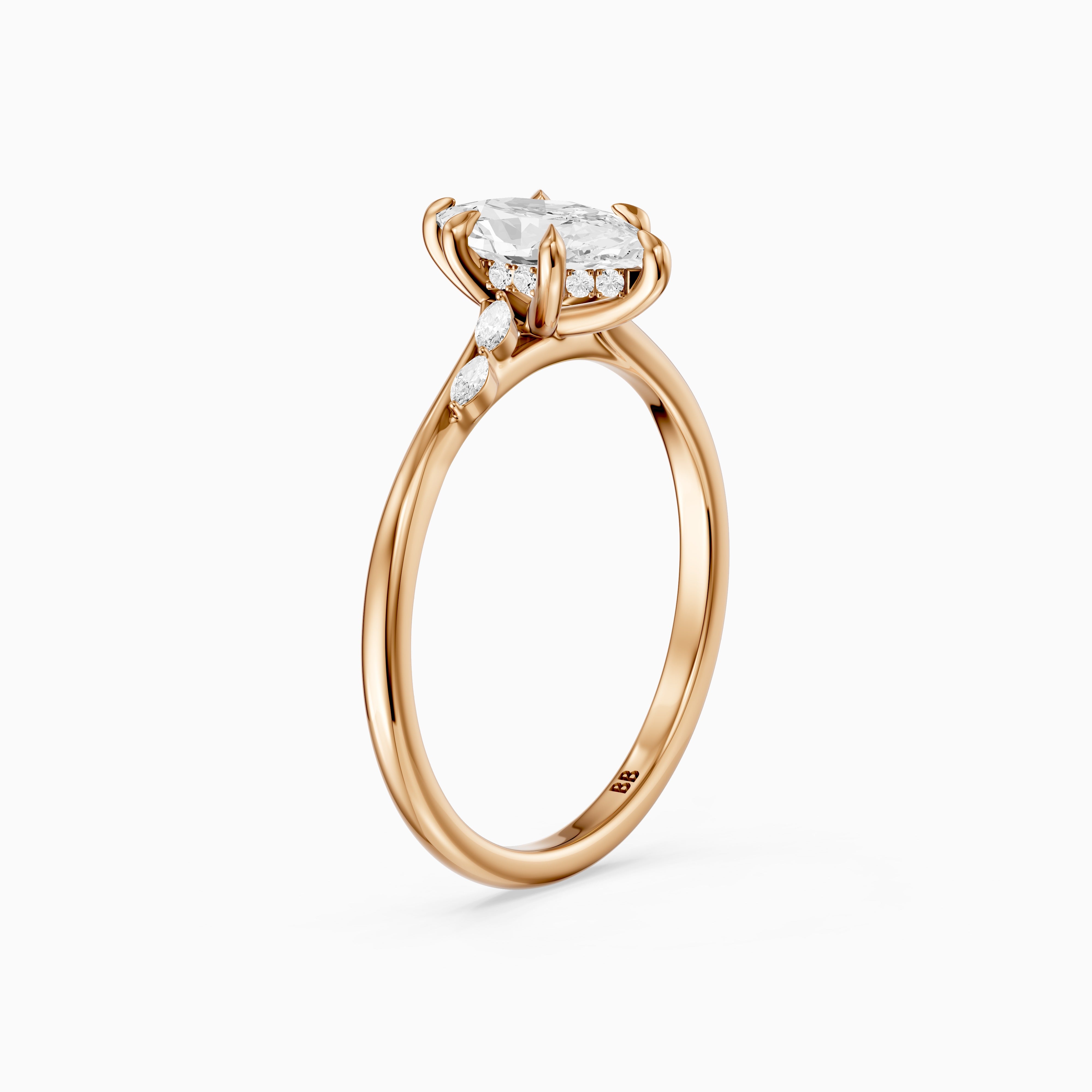 Abby Dutch Marquise Hidden Halo Lab Grown Diamond Engagement Ring with Marquise Side Stones