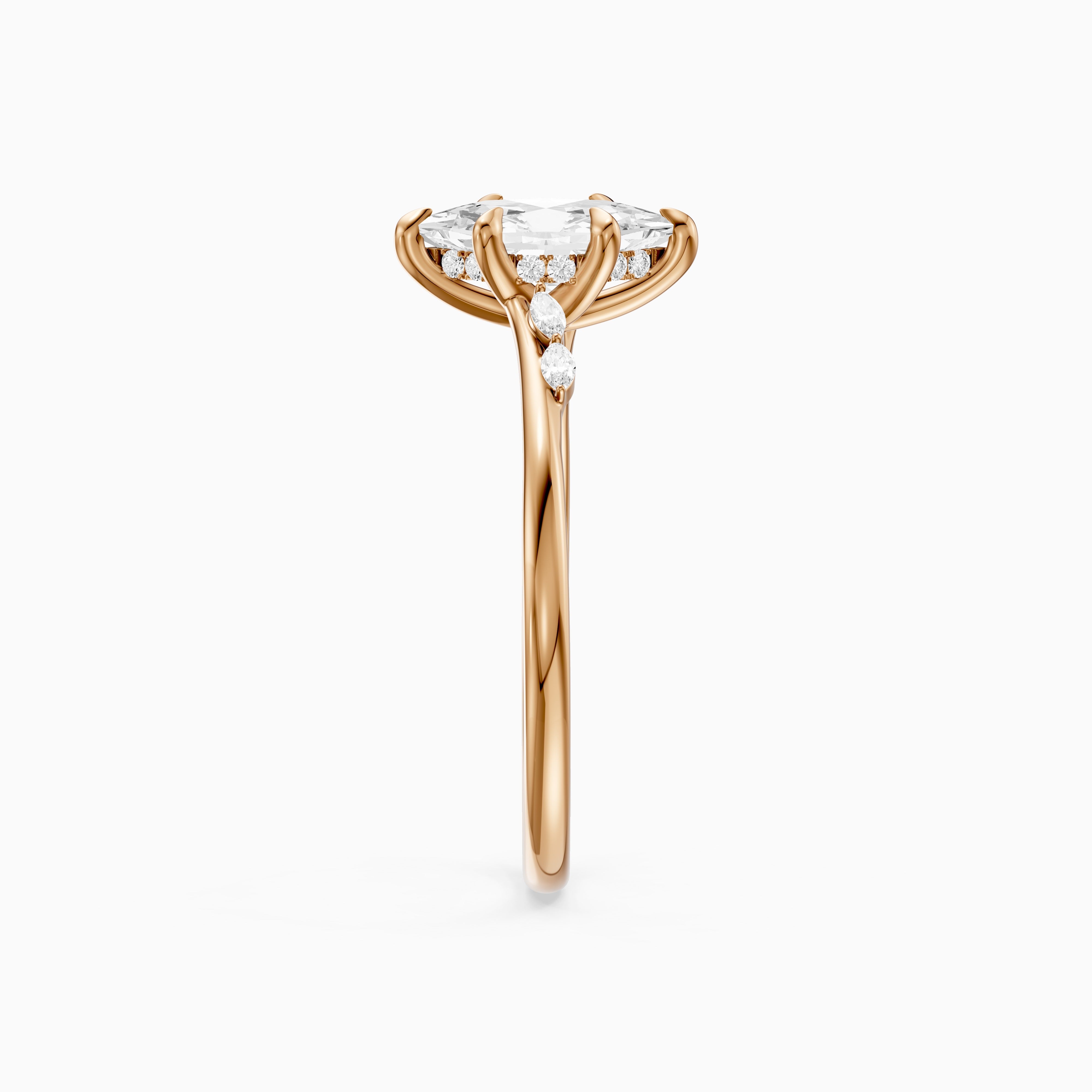Abby Dutch Marquise Hidden Halo Lab Grown Diamond Engagement Ring with Marquise Side Stones