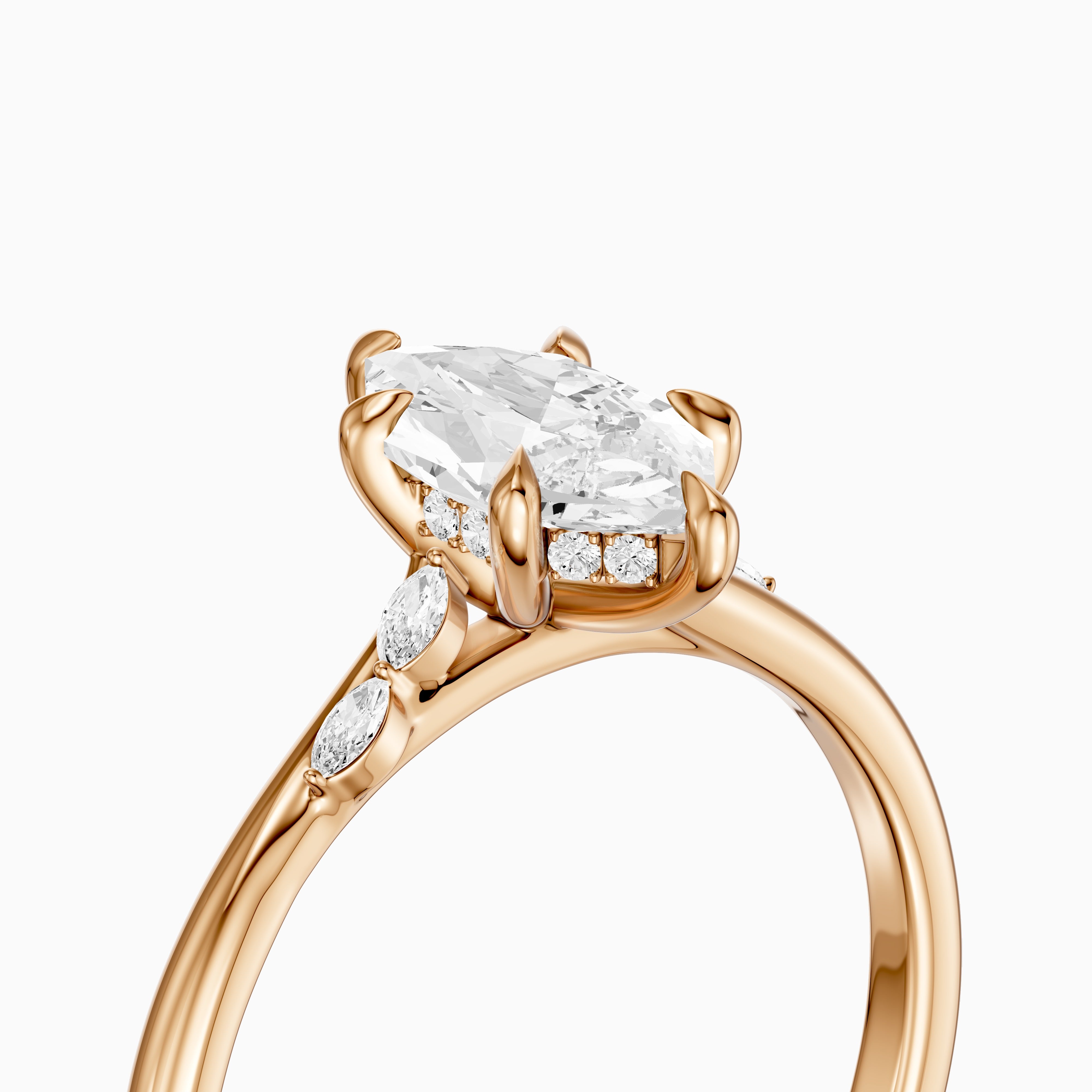 Abby Dutch Marquise Hidden Halo Lab Grown Diamond Engagement Ring with Marquise Side Stones