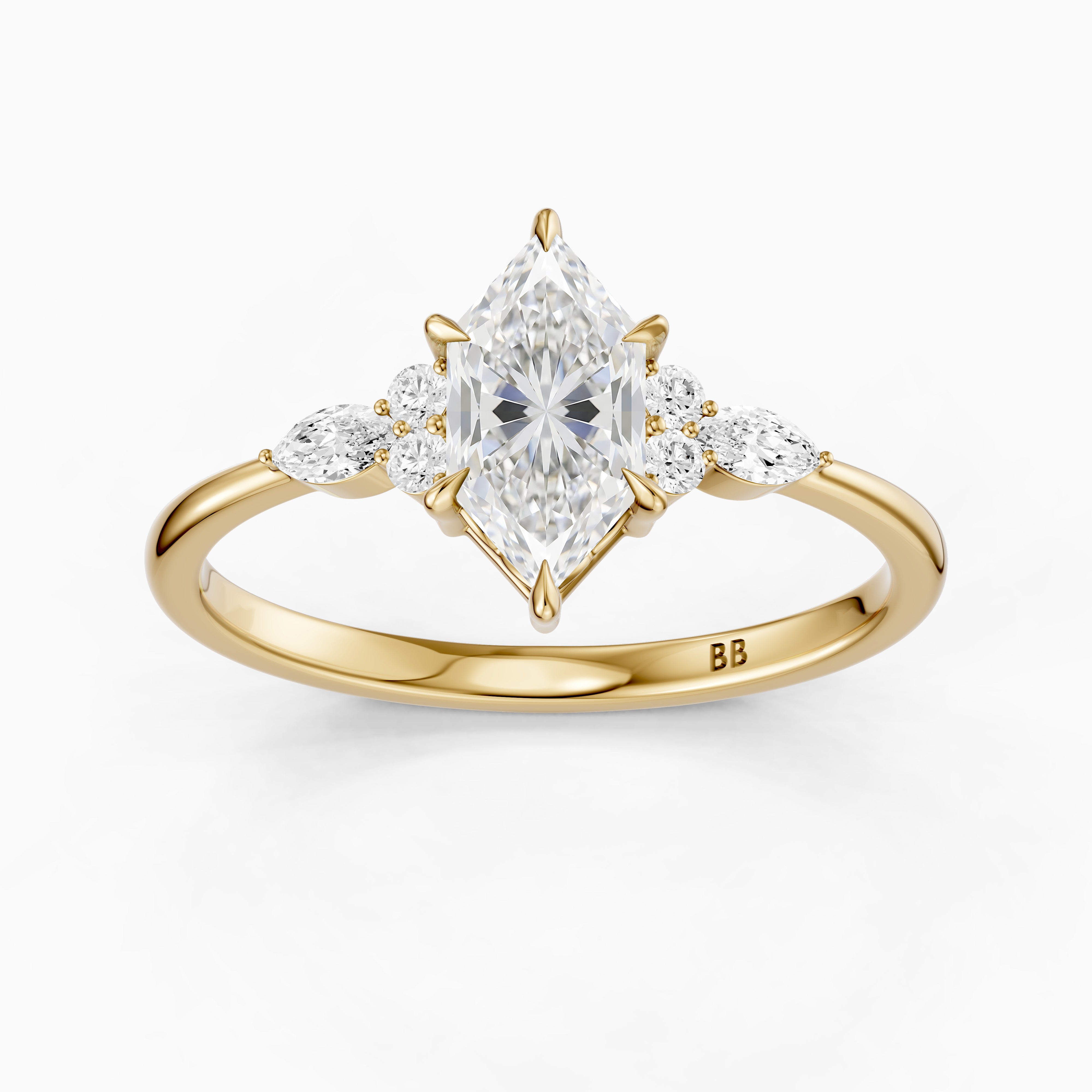 Aileen Dutch Marquise Cut Lab Grown Diamond Ring with Round & Marquise Side Stones