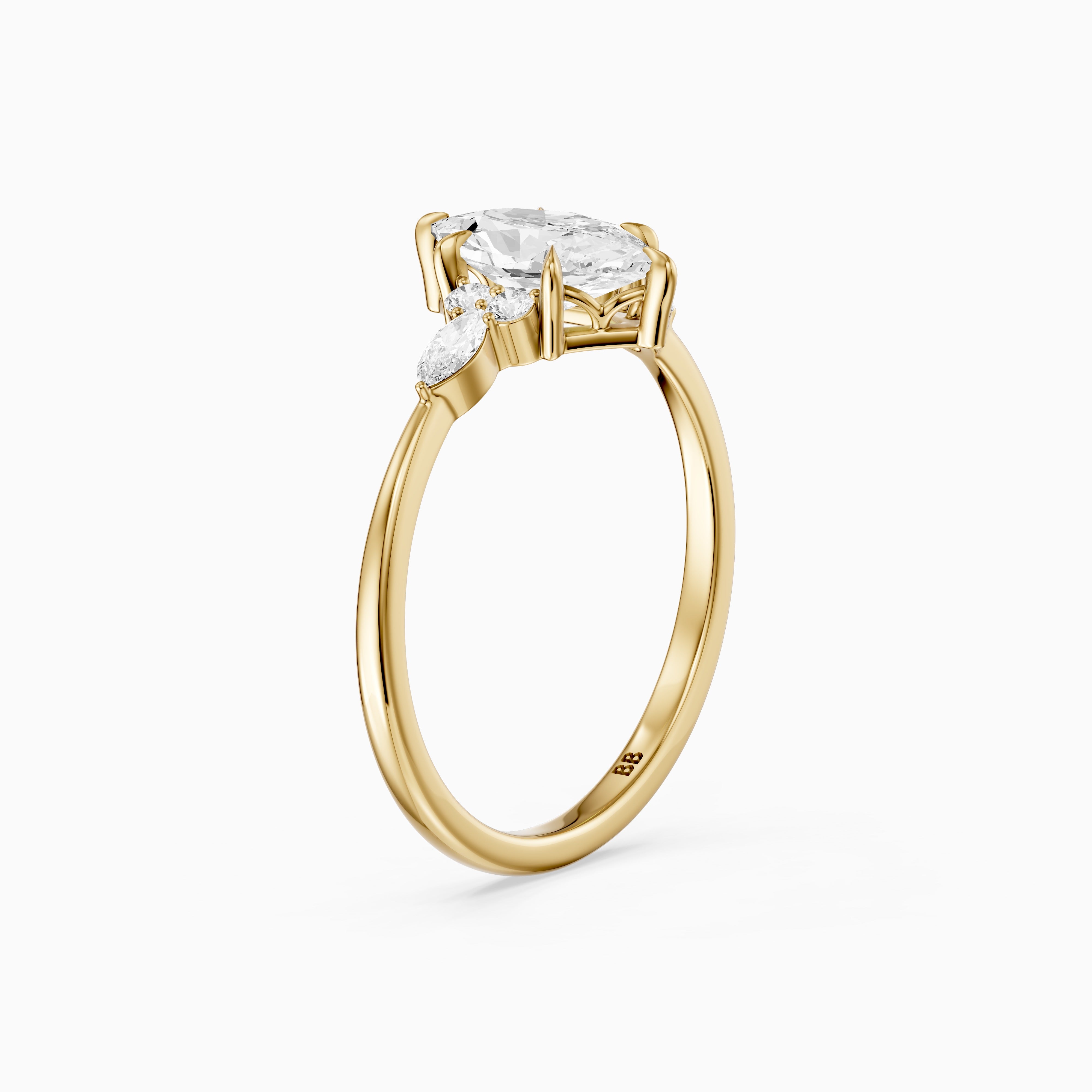 Aileen Dutch Marquise Cut Lab Grown Diamond Ring with Round & Marquise Side Stones