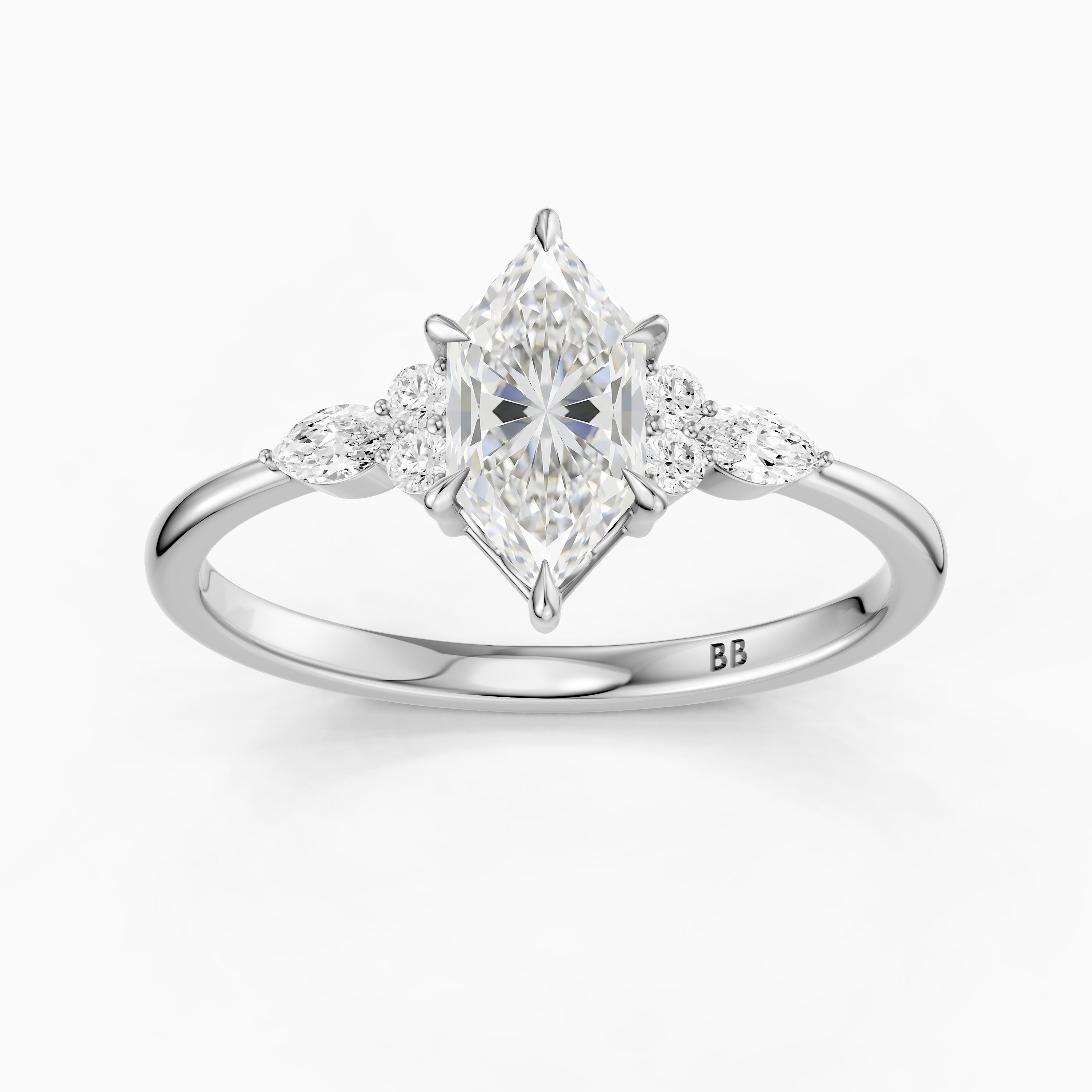 Aileen Dutch Marquise Cut Lab Grown Diamond Ring with Round & Marquise Side Stones