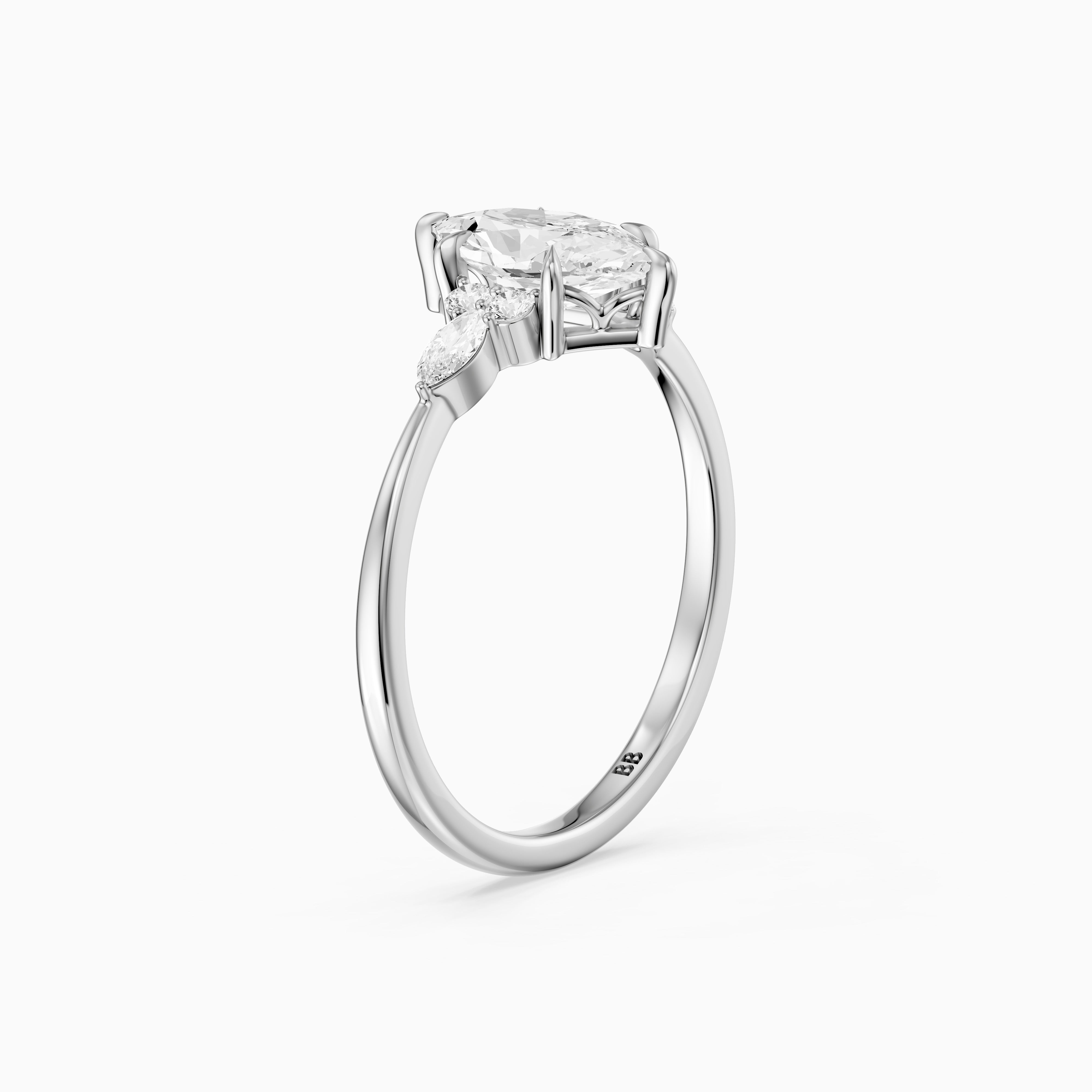 Aileen Dutch Marquise Cut Lab Grown Diamond Ring with Round & Marquise Side Stones