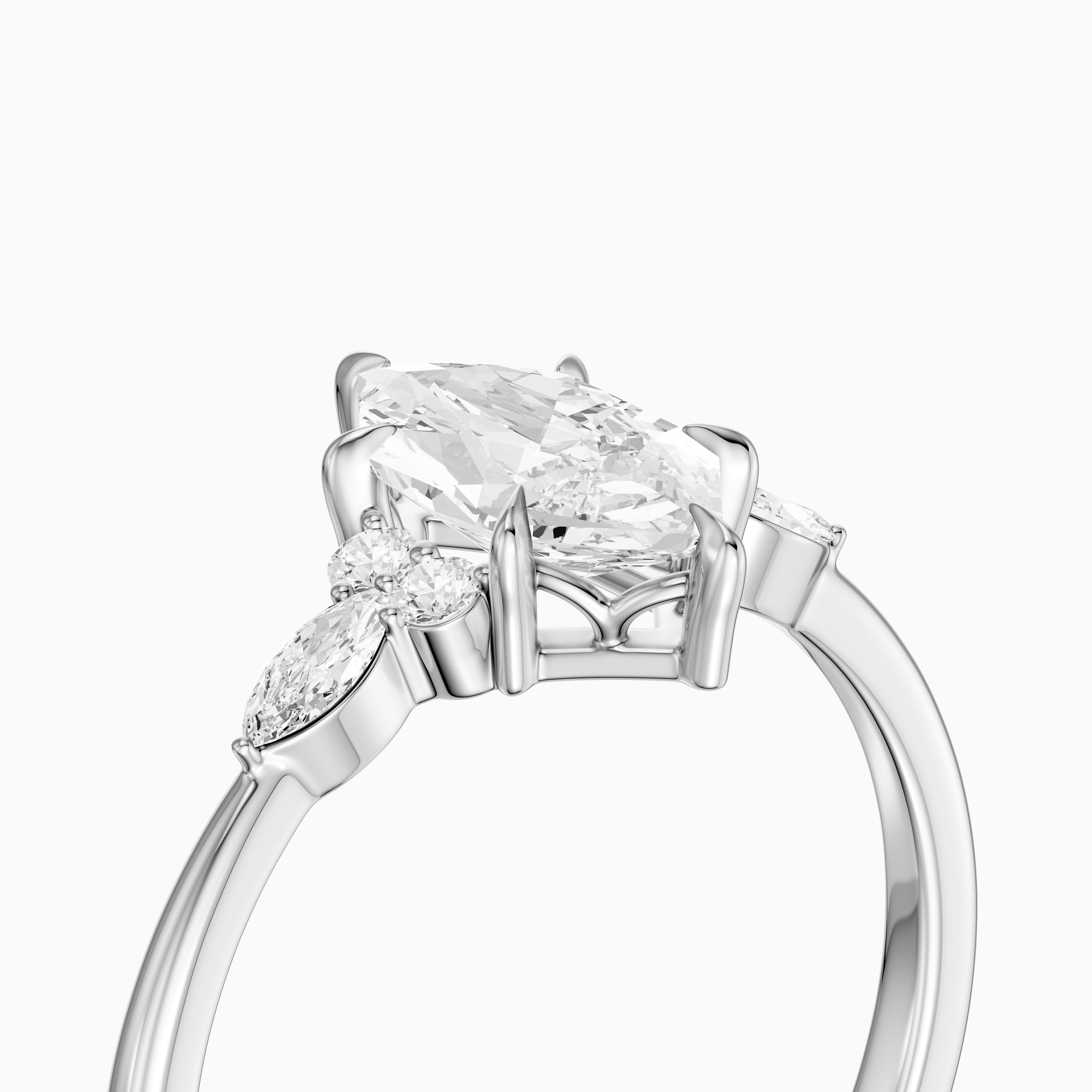 Aileen Dutch Marquise Cut Lab Grown Diamond Ring with Round & Marquise Side Stones