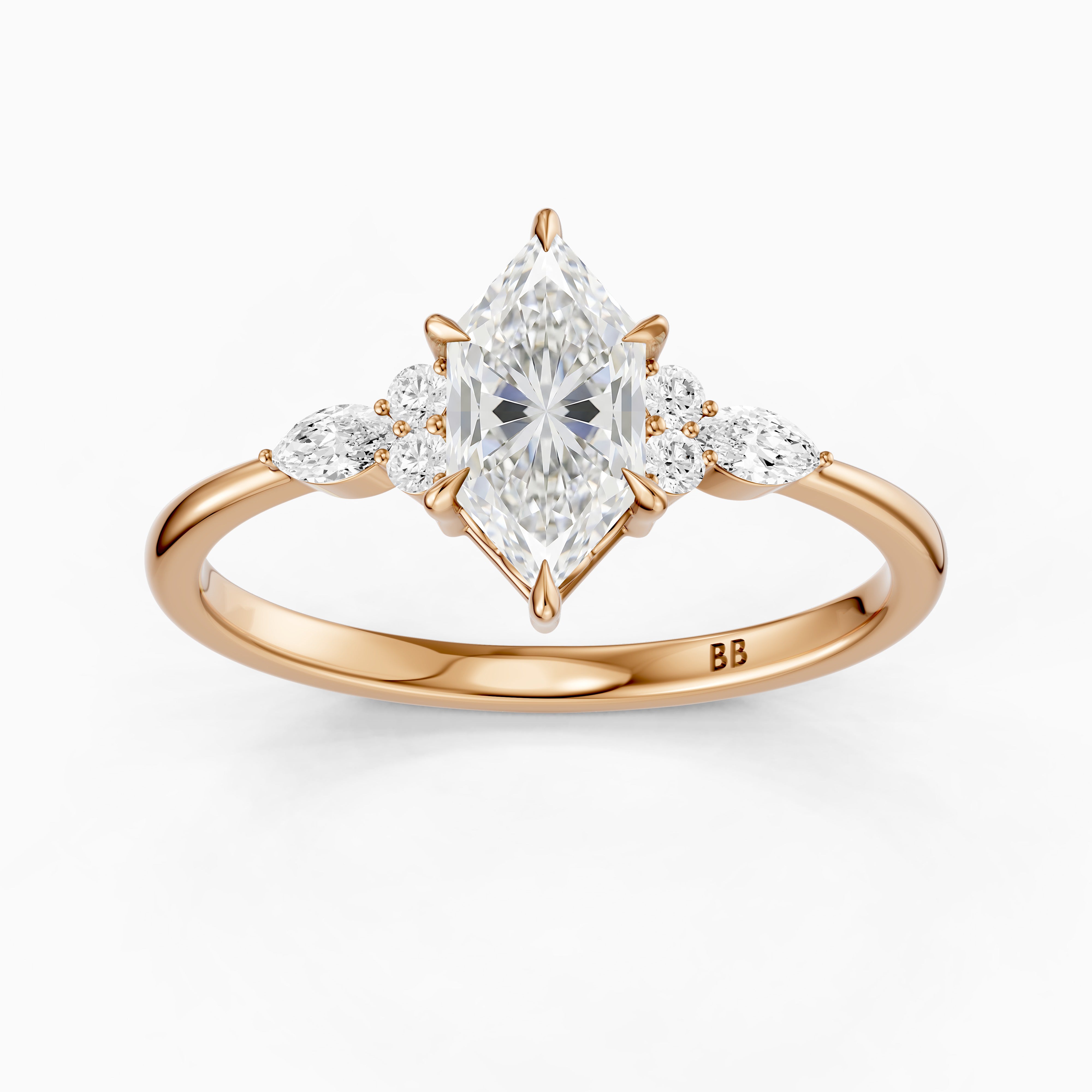 Aileen Dutch Marquise Cut Lab Grown Diamond Ring with Round & Marquise Side Stones