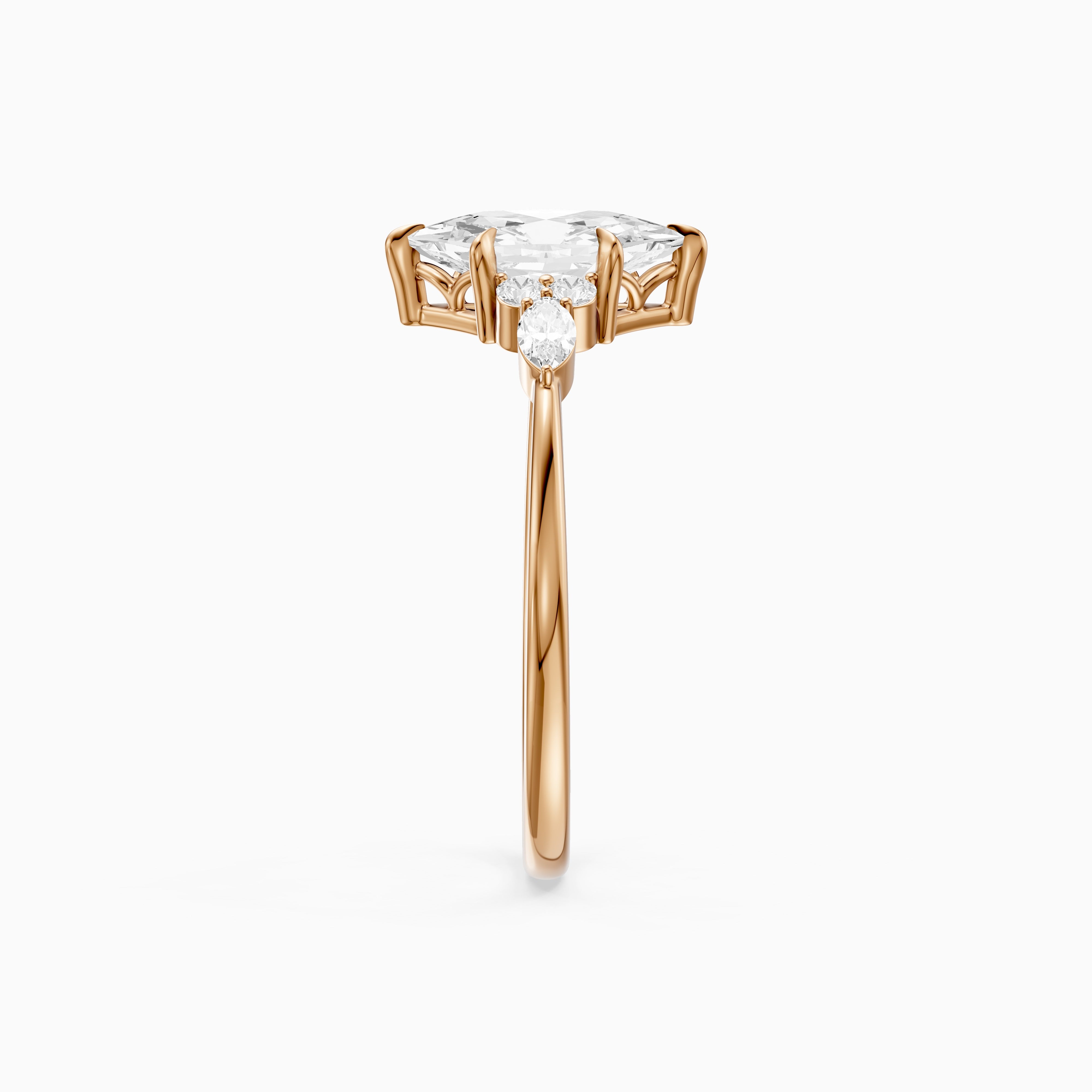 Aileen Dutch Marquise Cut Lab Grown Diamond Ring with Round & Marquise Side Stones