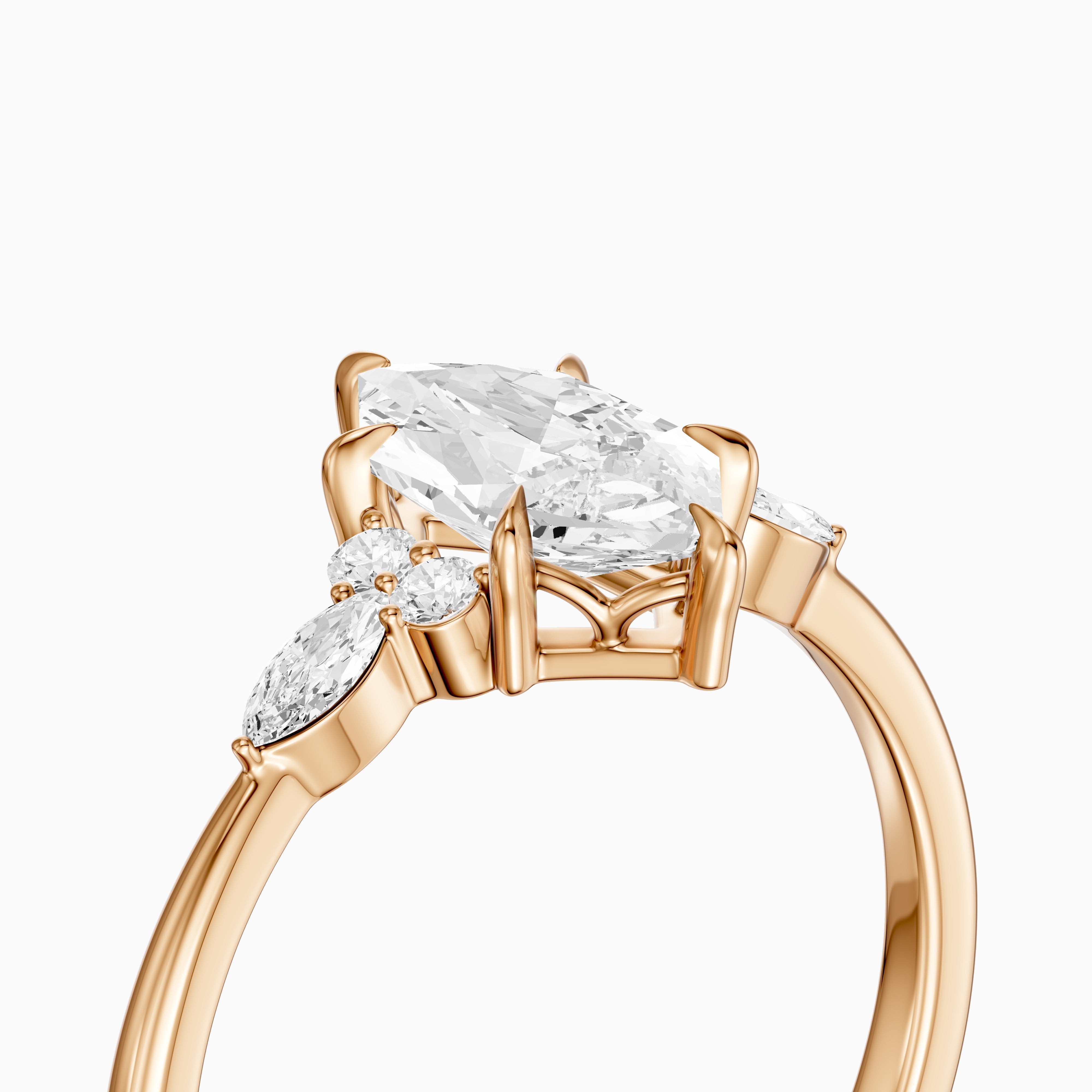 Aileen Dutch Marquise Cut Lab Grown Diamond Ring with Round & Marquise Side Stones