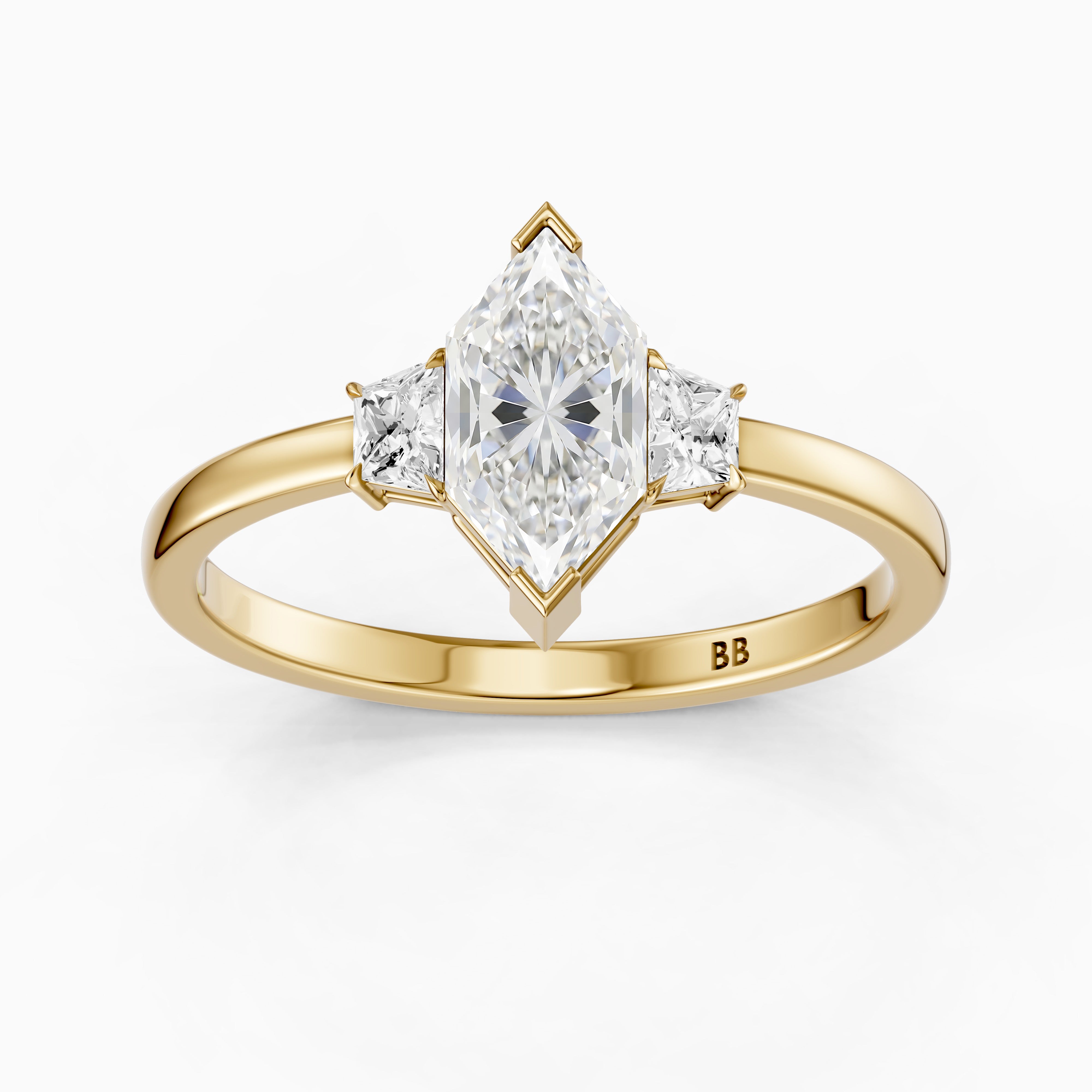 Amie Dutch Marquise Lab Grown Diamond Ring with Trapezoid Side Stones