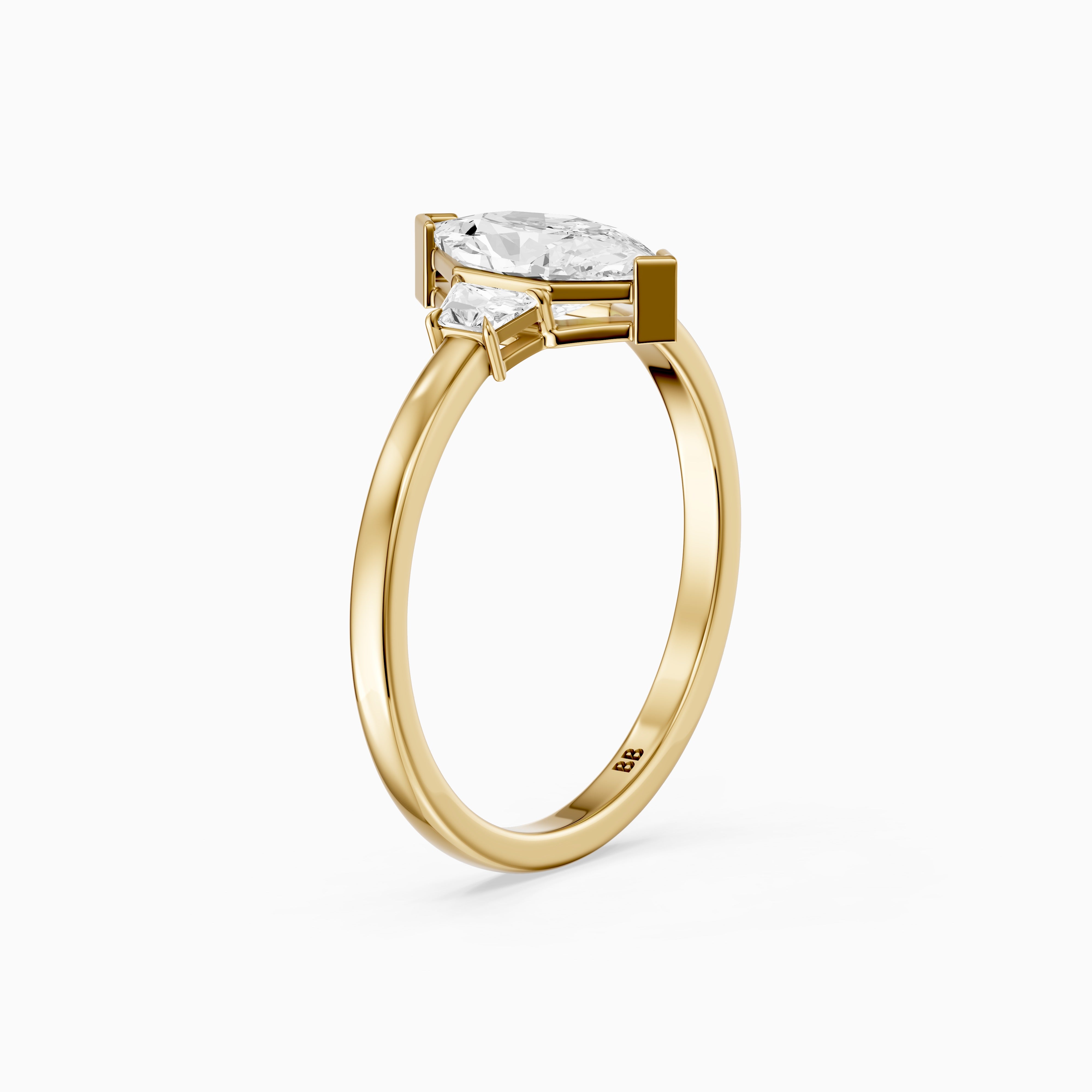 Amie Dutch Marquise Lab Grown Diamond Ring with Trapezoid Side Stones