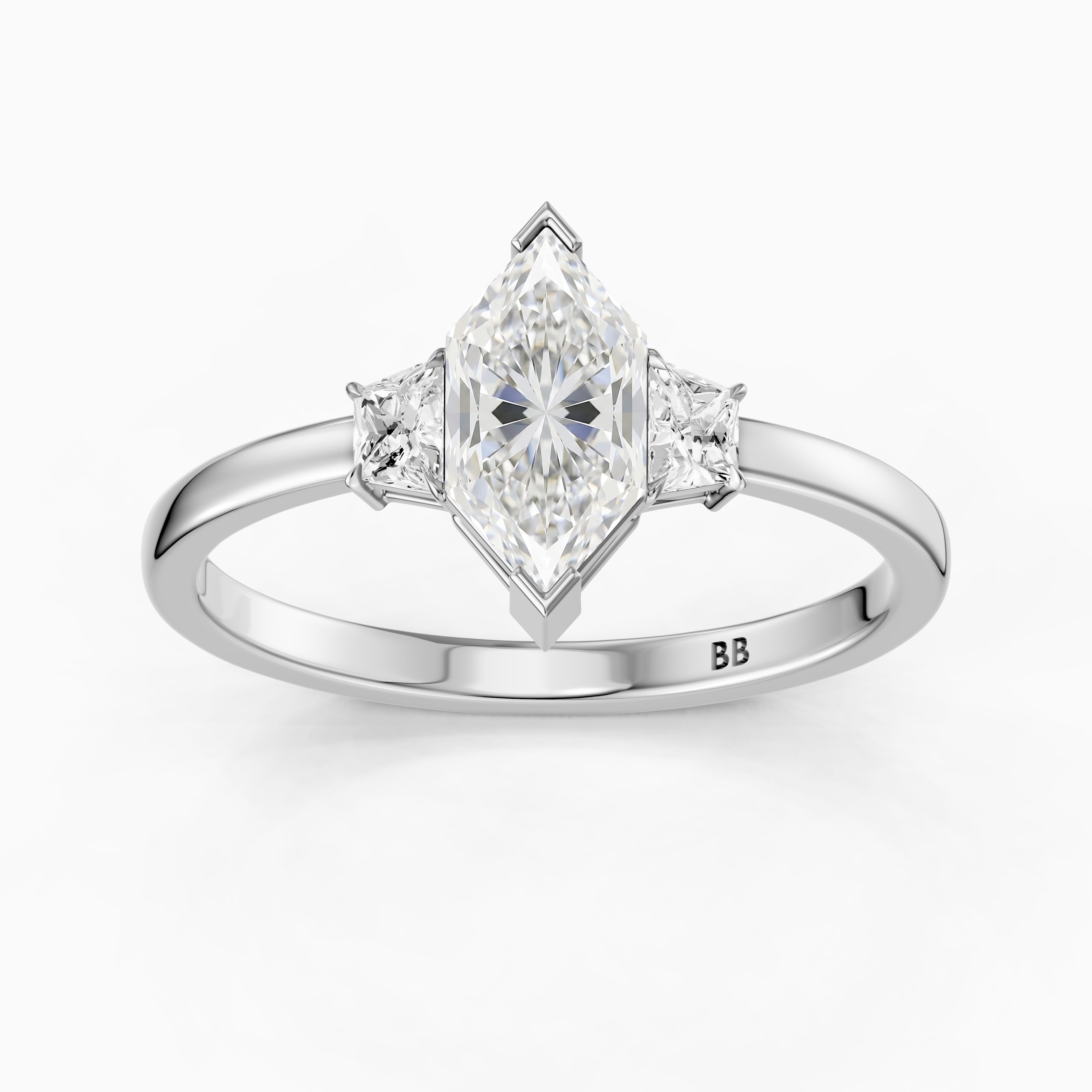 Amie Dutch Marquise Lab Grown Diamond Ring with Trapezoid Side Stones