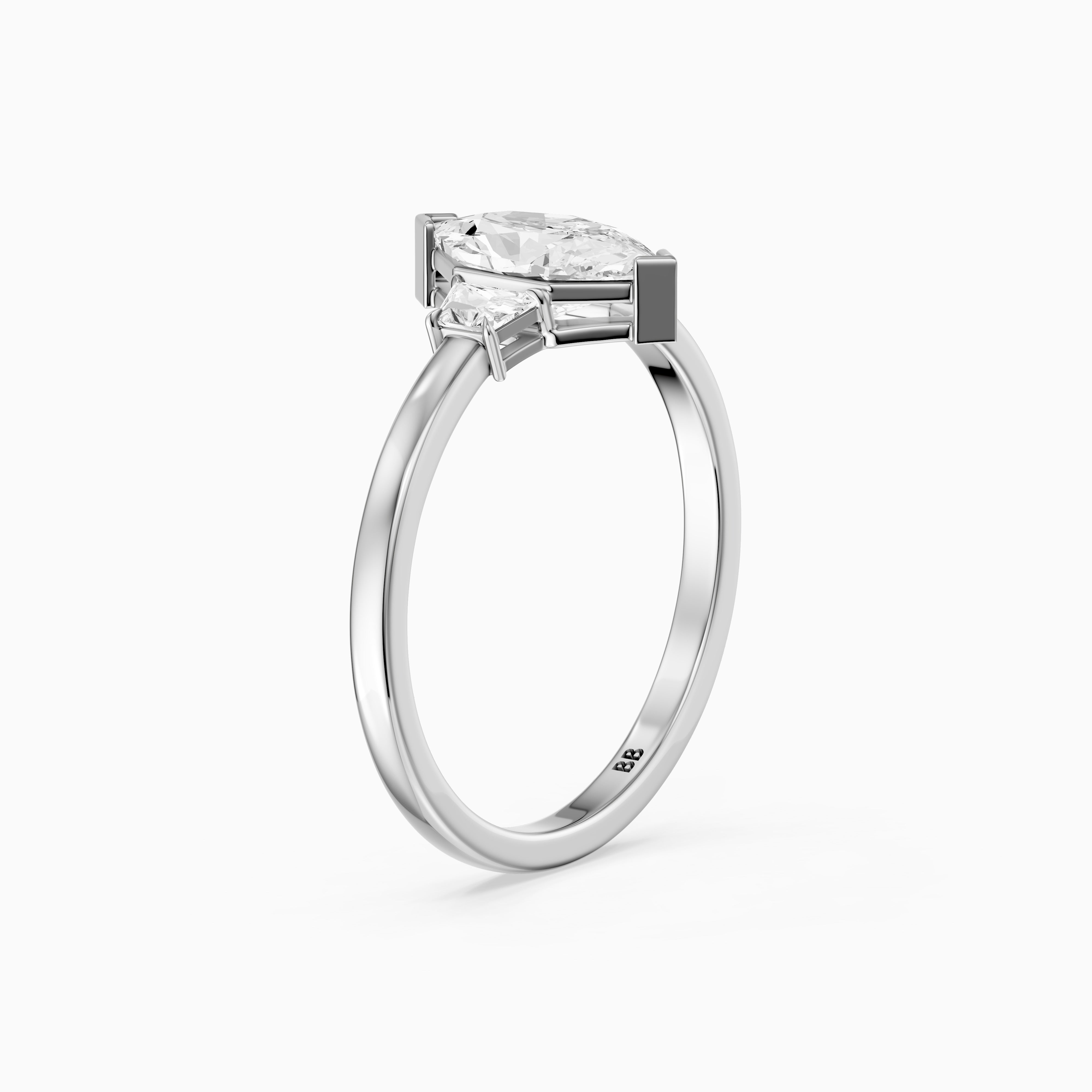 Amie Dutch Marquise Lab Grown Diamond Ring with Trapezoid Side Stones