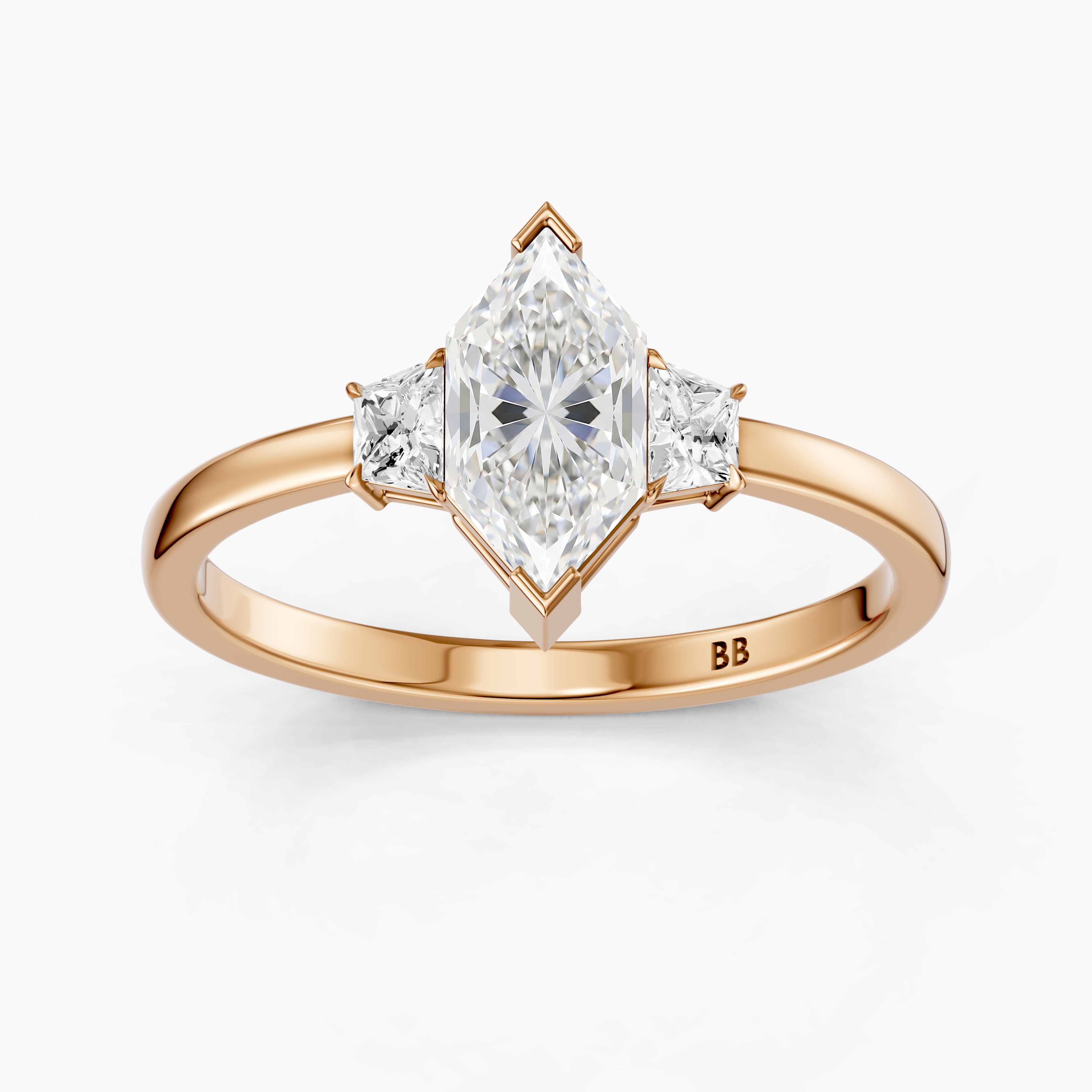 Amie Dutch Marquise Lab Grown Diamond Ring with Trapezoid Side Stones