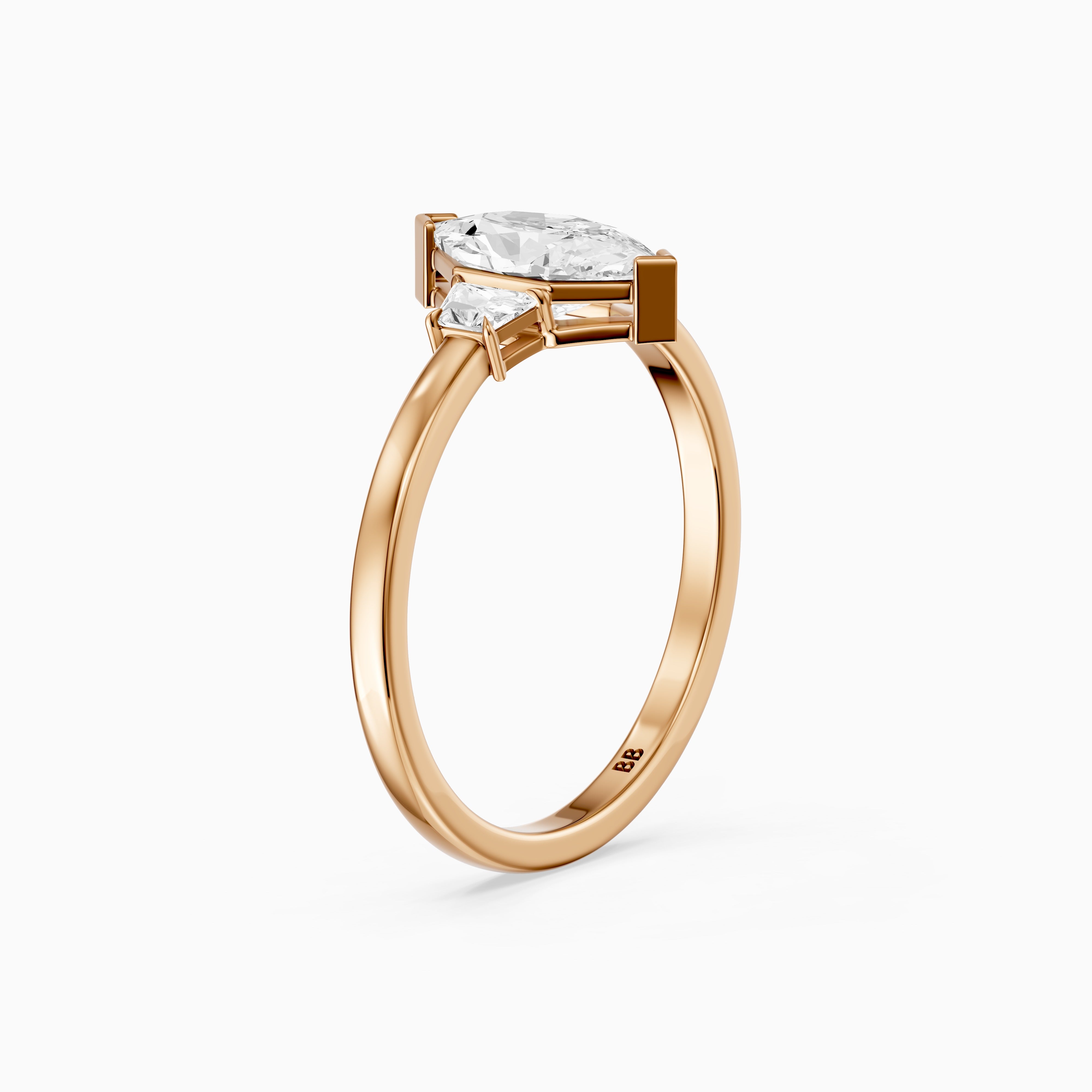 Amie Dutch Marquise Lab Grown Diamond Ring with Trapezoid Side Stones