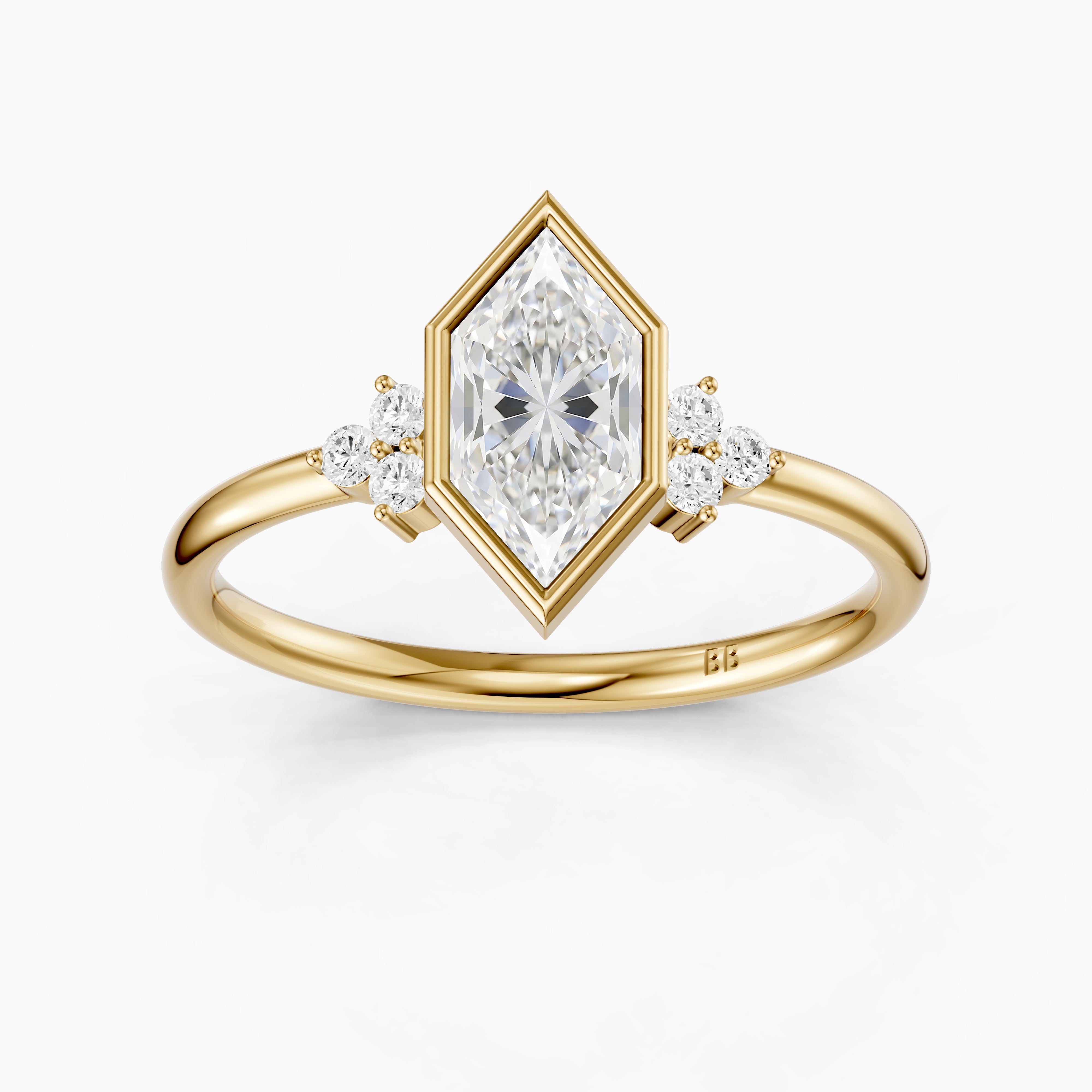 Arden Bezel Set Dutch Marquise Lab Grown Diamond Ring with Round Side Stones