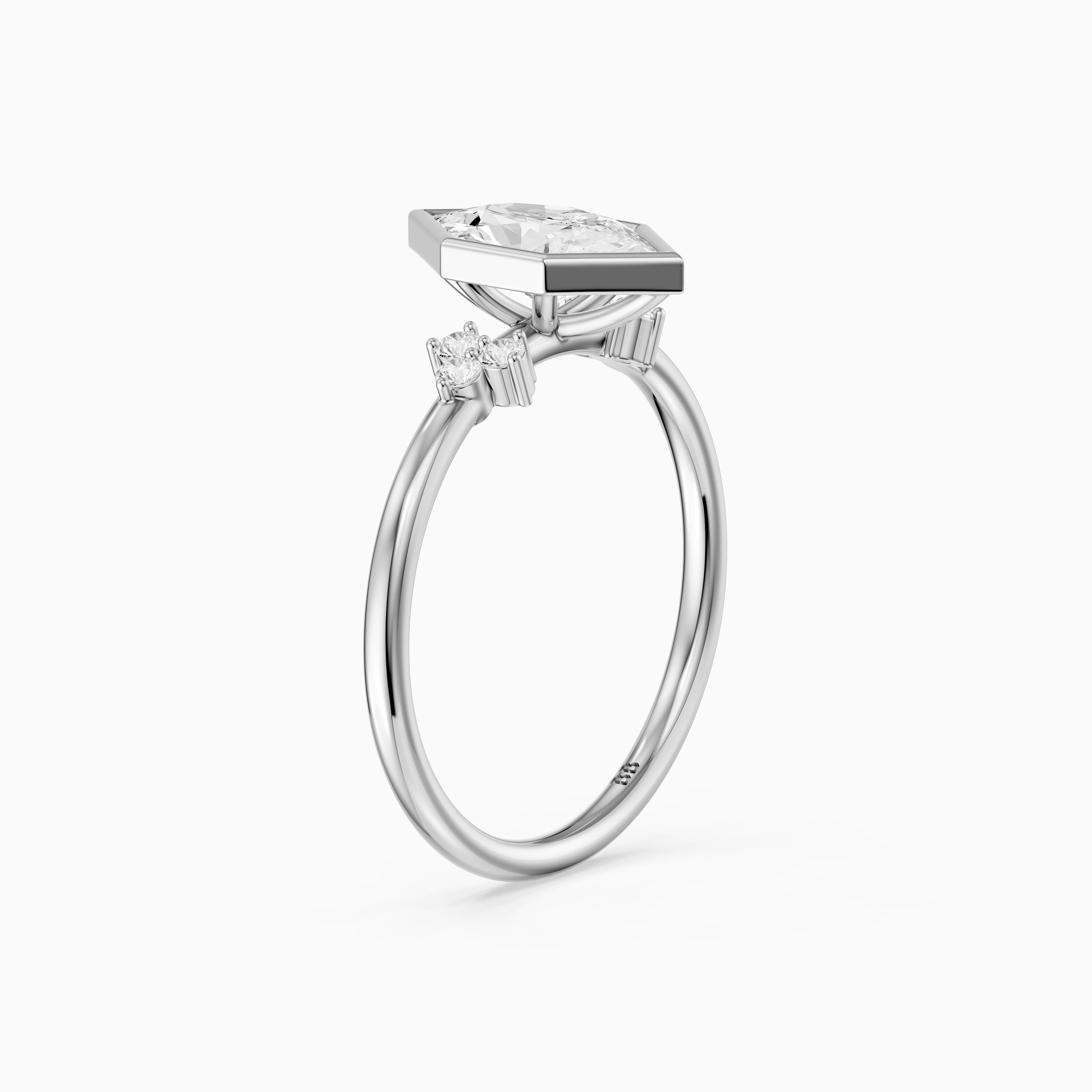 Arden Bezel Set Dutch Marquise Lab Grown Diamond Ring with Round Side Stones