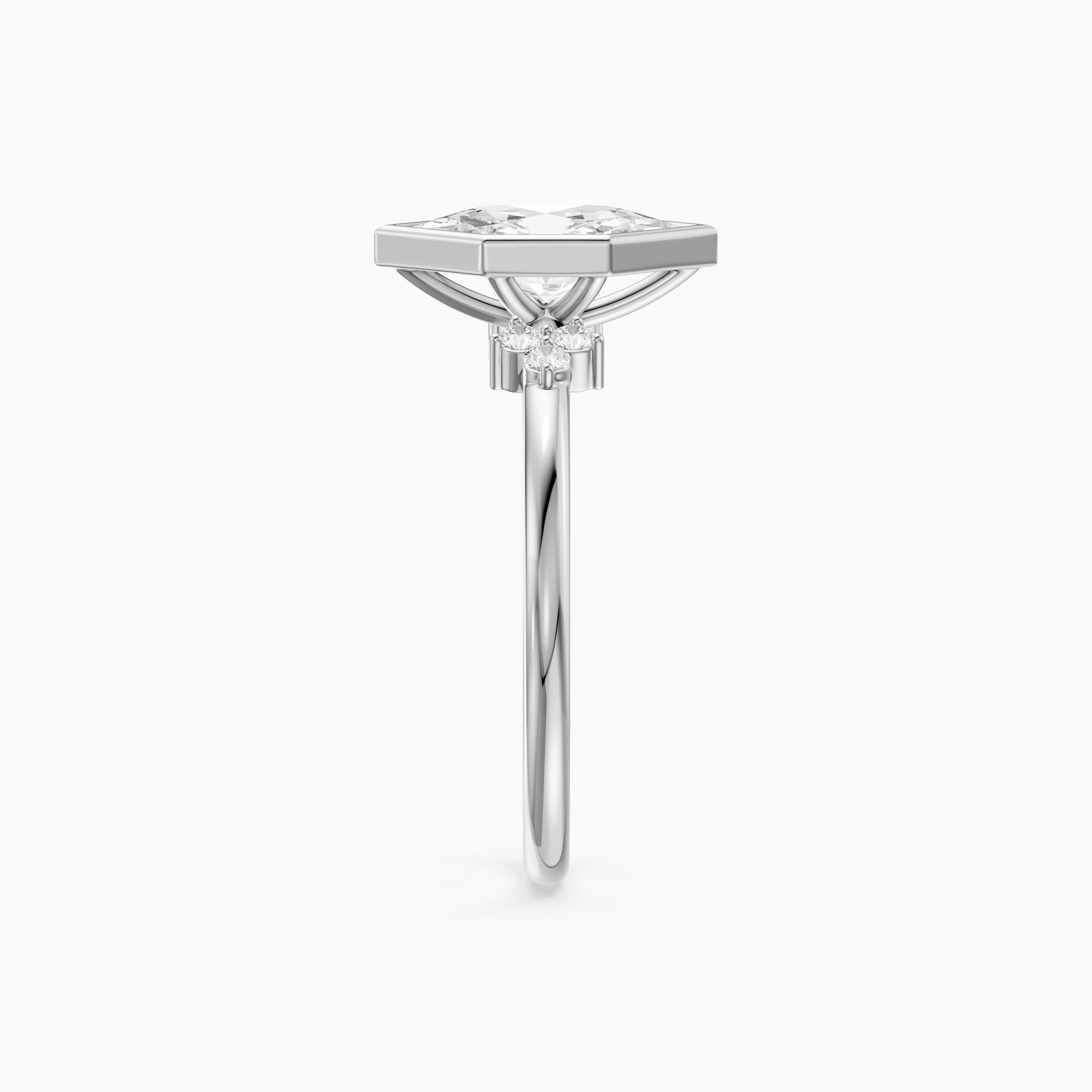 Arden Bezel Set Dutch Marquise Lab Grown Diamond Ring with Round Side Stones