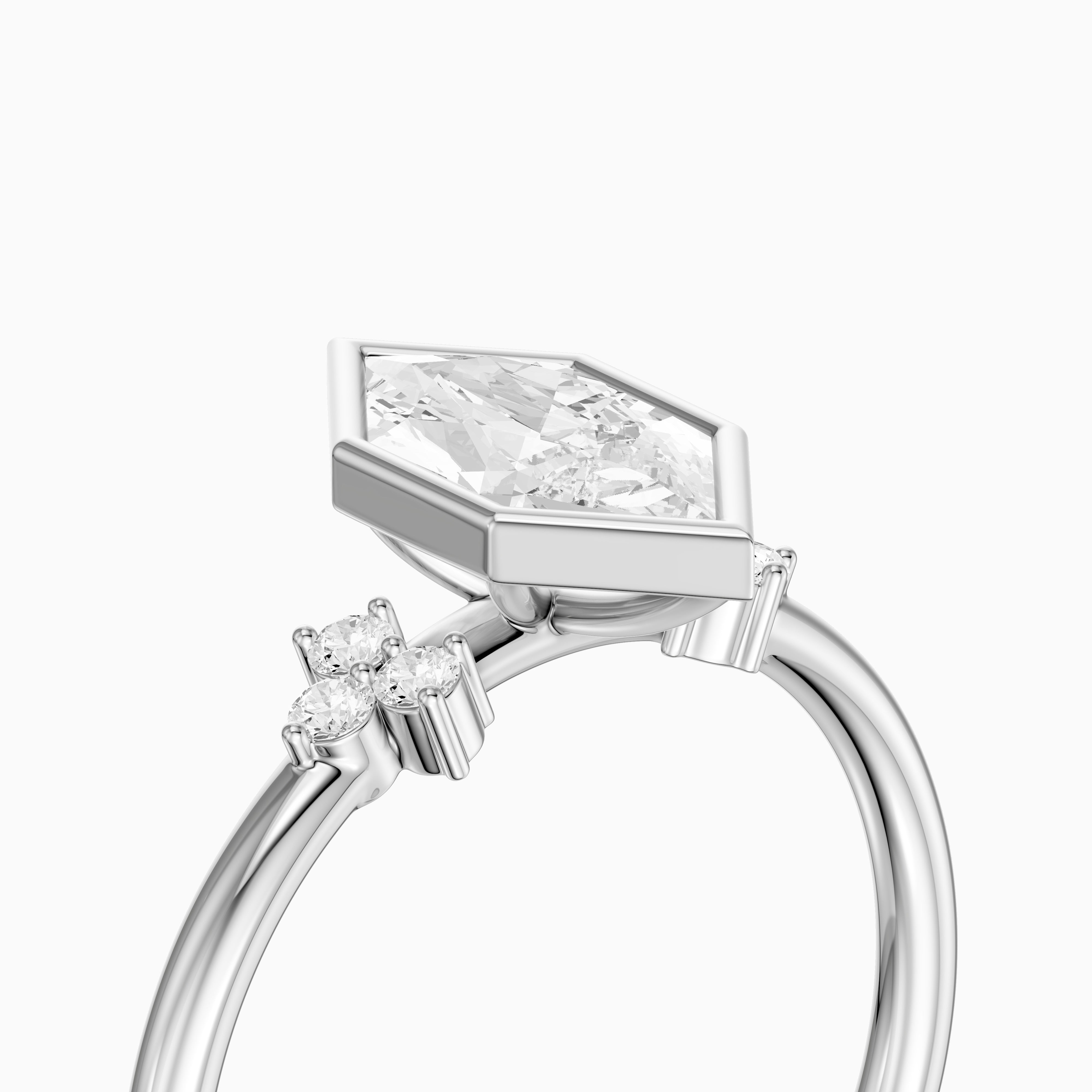 Arden Bezel Set Dutch Marquise Lab Grown Diamond Ring with Round Side Stones