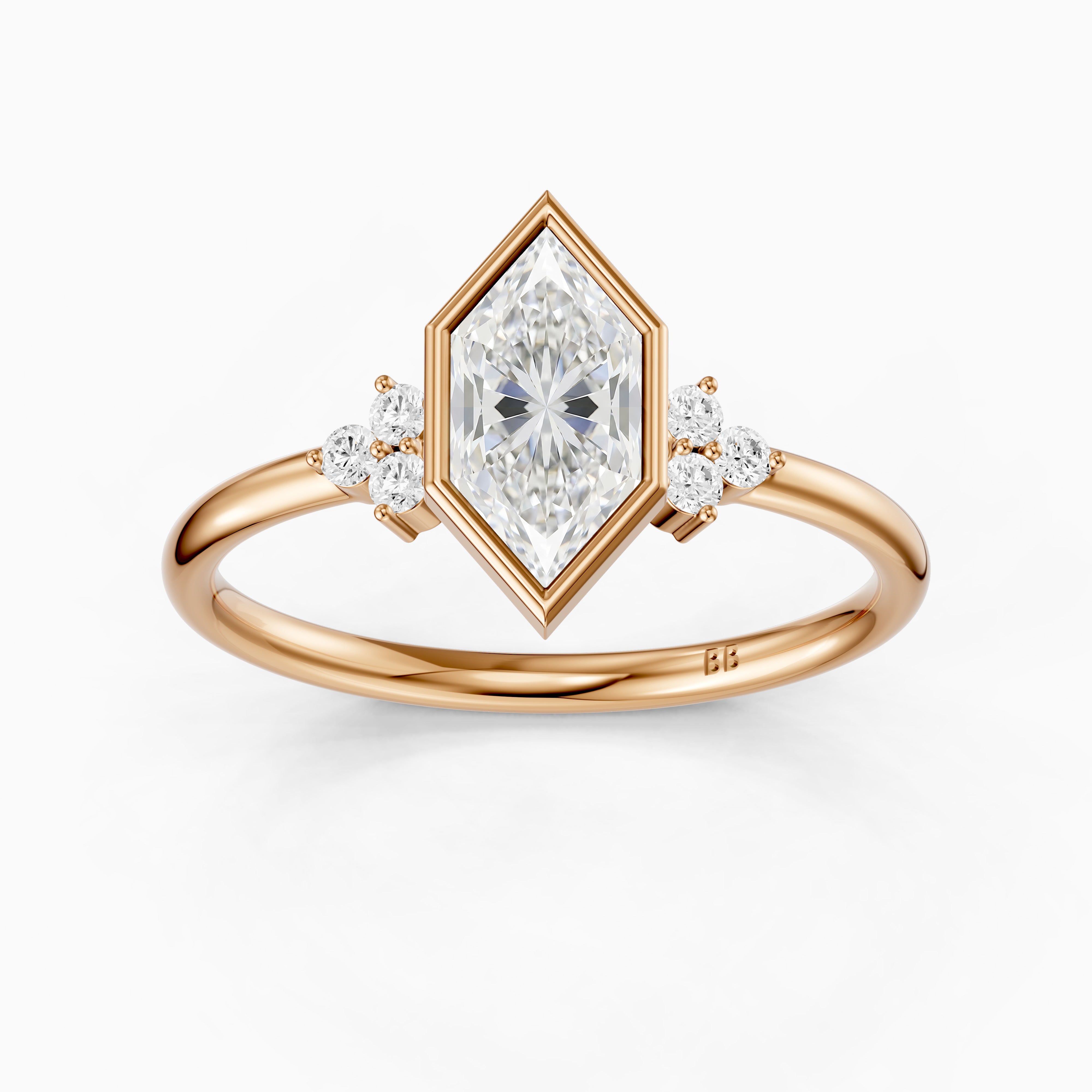 Arden Bezel Set Dutch Marquise Lab Grown Diamond Ring with Round Side Stones