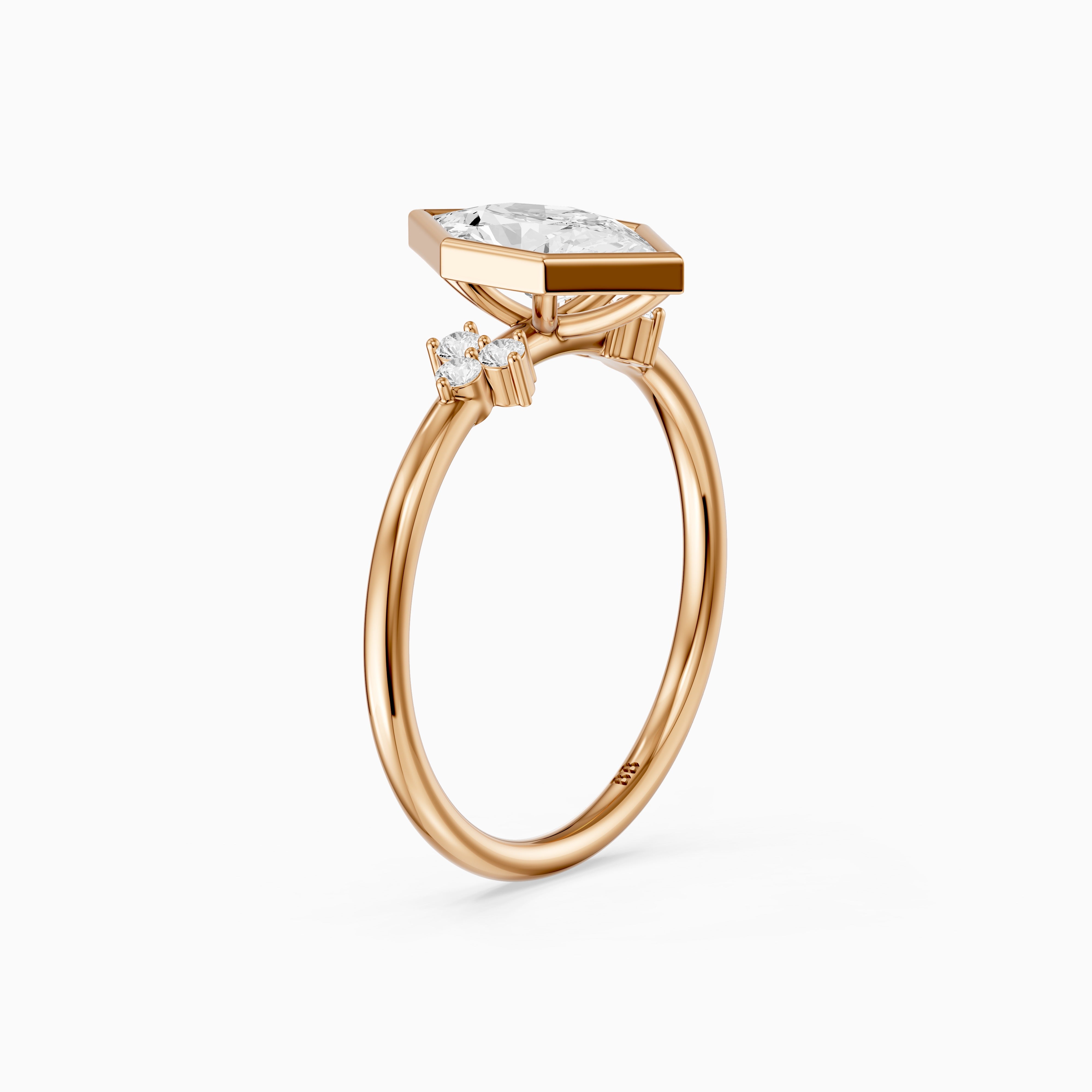 Arden Bezel Set Dutch Marquise Lab Grown Diamond Ring with Round Side Stones