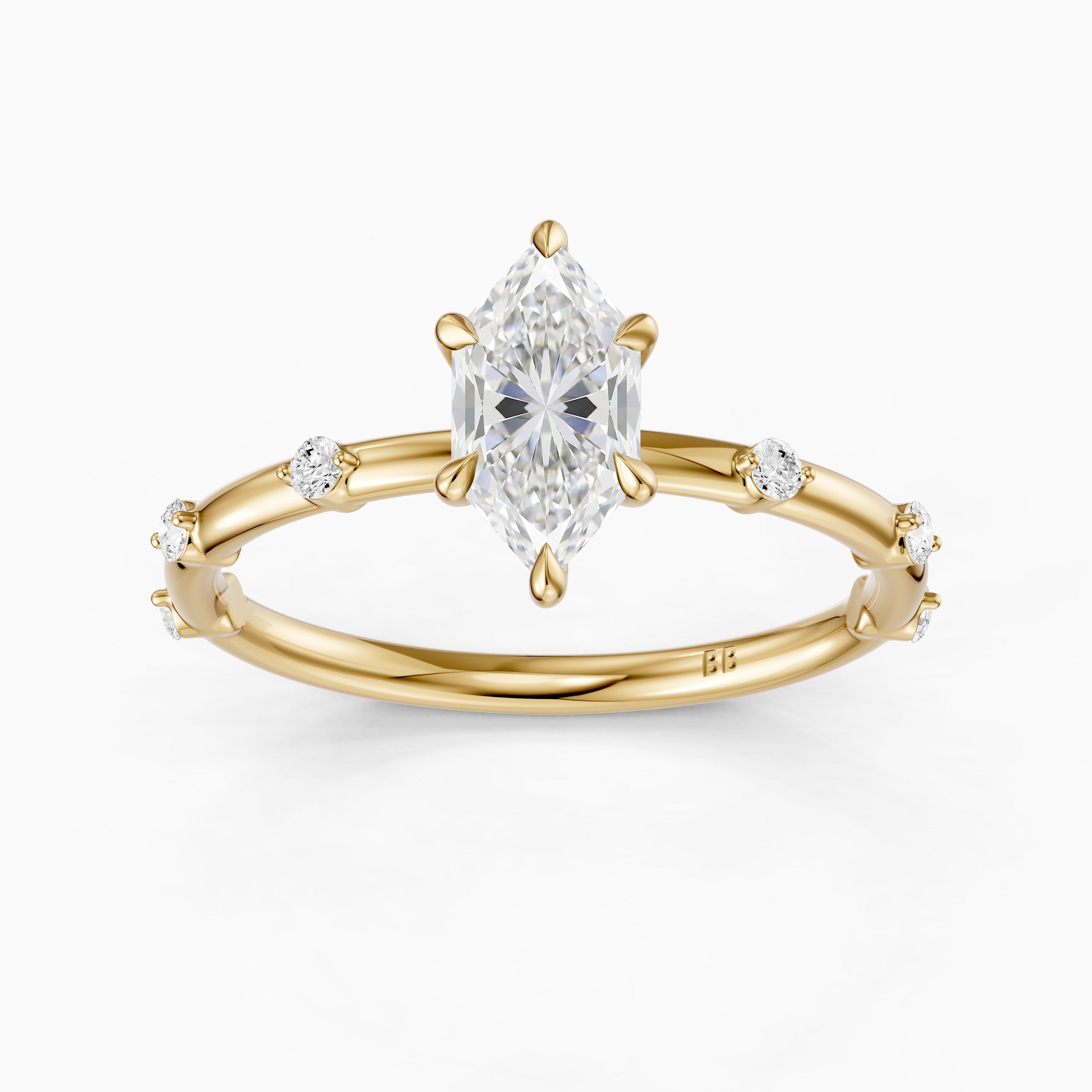 Betsy Dutch Marquise Lab Grown Diamond Ring with Scattered Round Diamonds