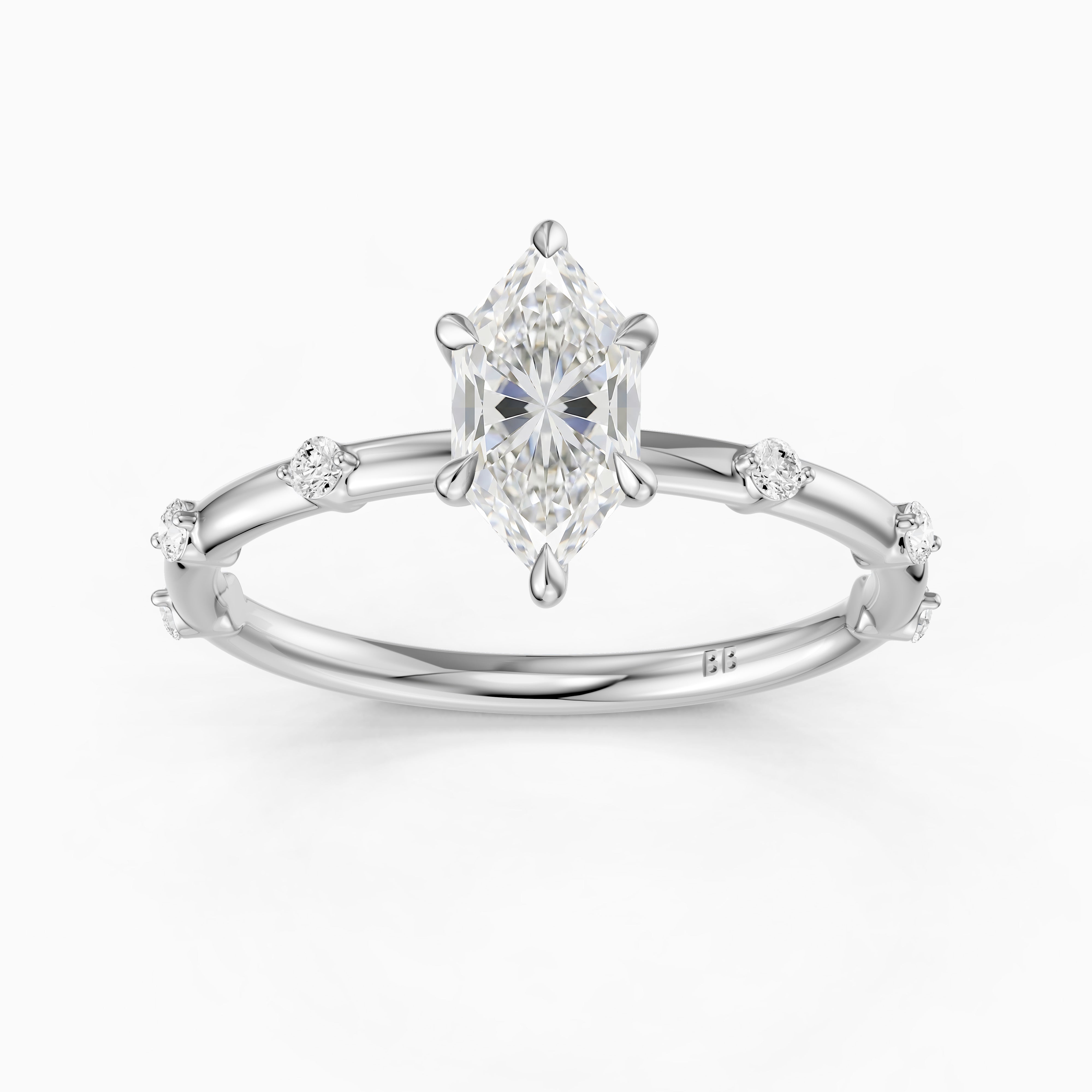 Betsy Dutch Marquise Lab Grown Diamond Ring with Scattered Round Diamonds