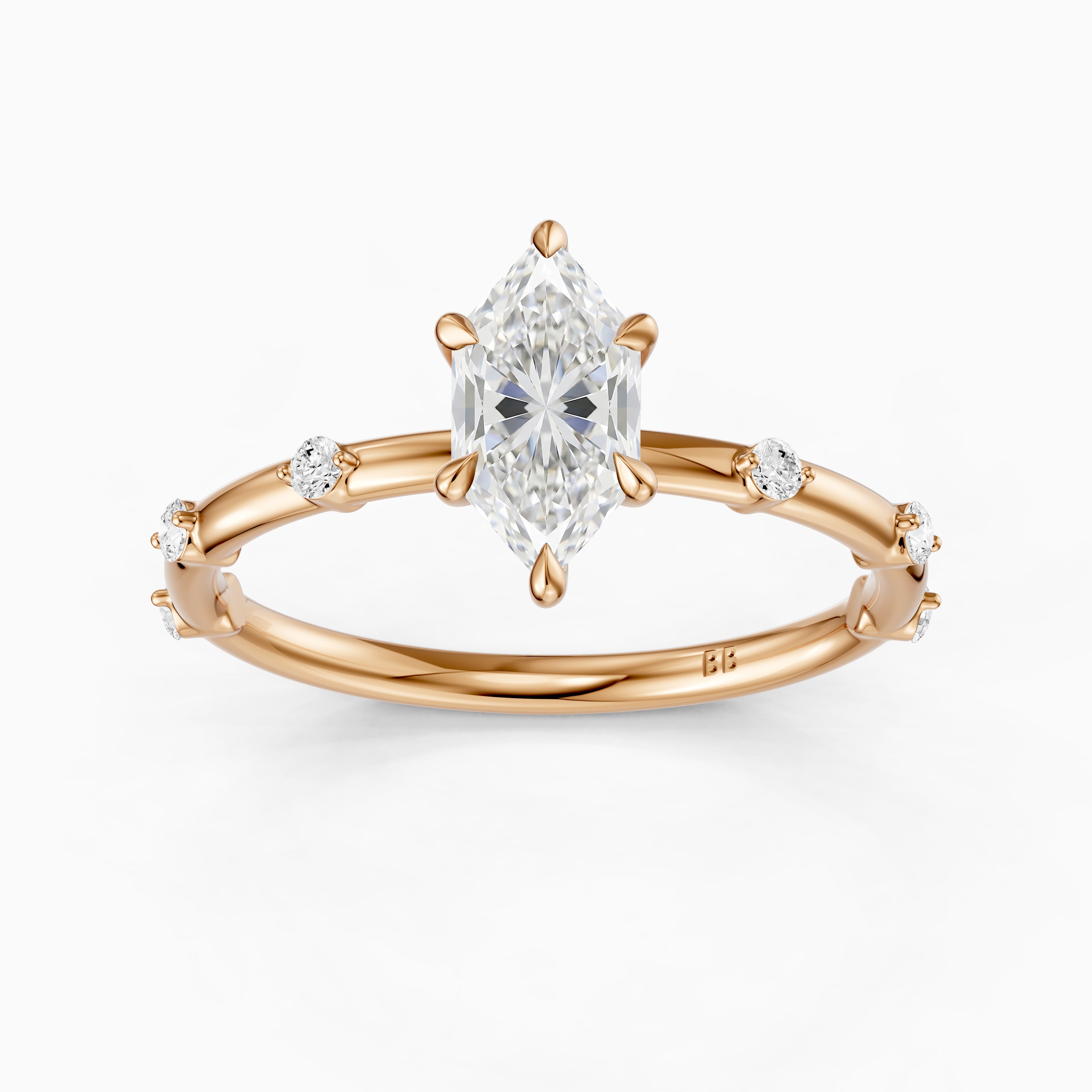 Betsy Dutch Marquise Lab Grown Diamond Ring with Scattered Round Diamonds
