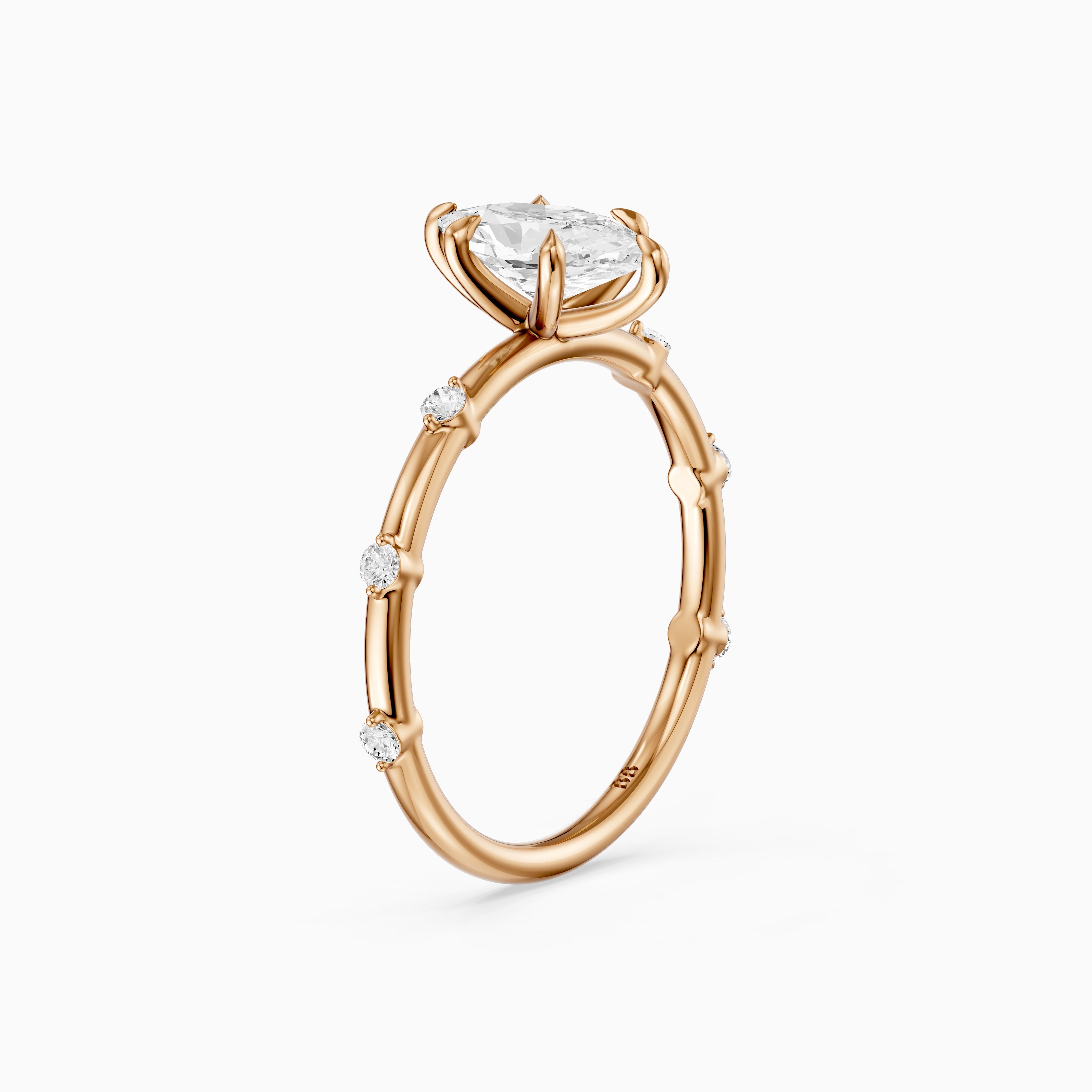 Betsy Dutch Marquise Lab Grown Diamond Ring with Scattered Round Diamonds