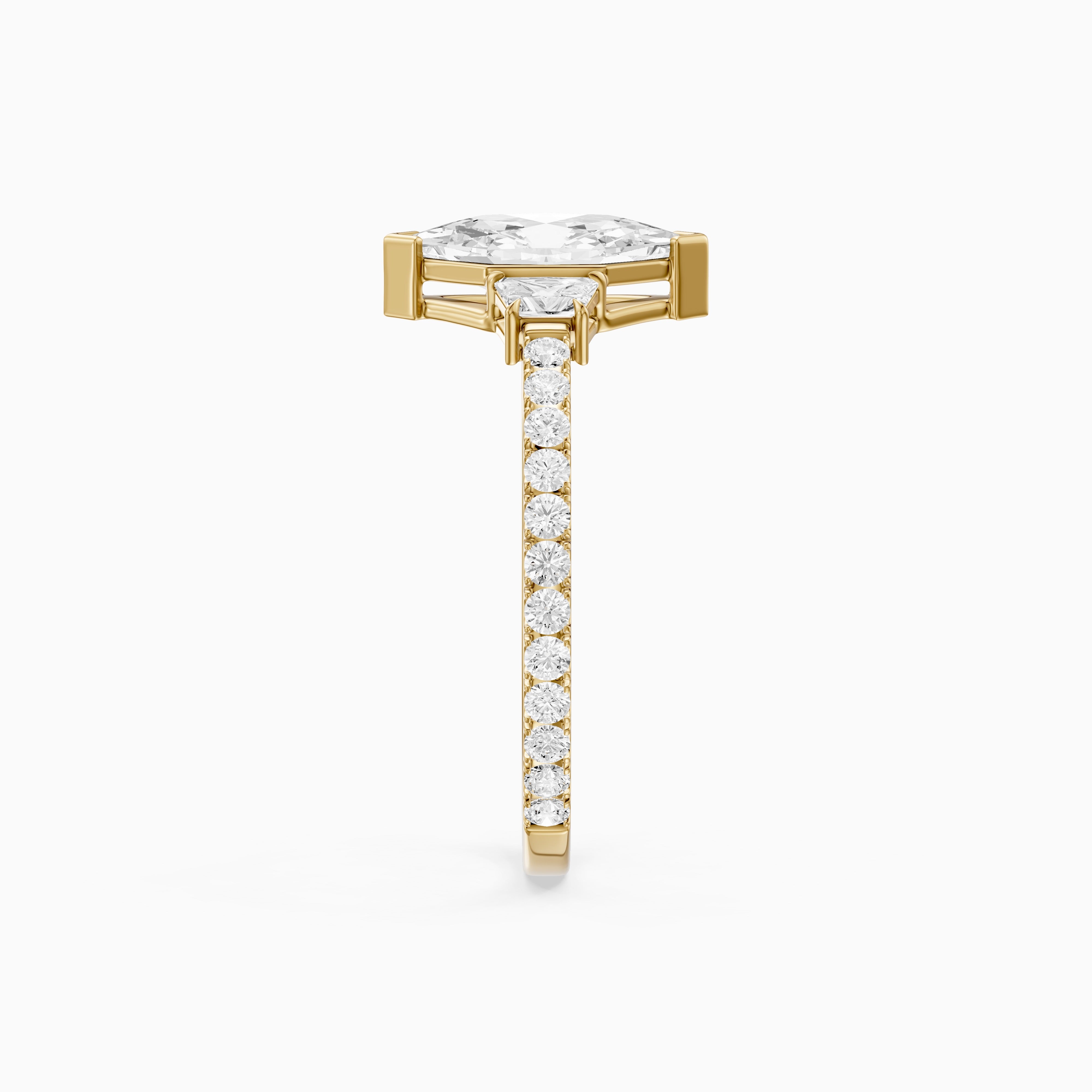 Birdie Dutch Marquise Lab Grown Diamond Ring with Trapezoid Side Diamonds and Pave Shank