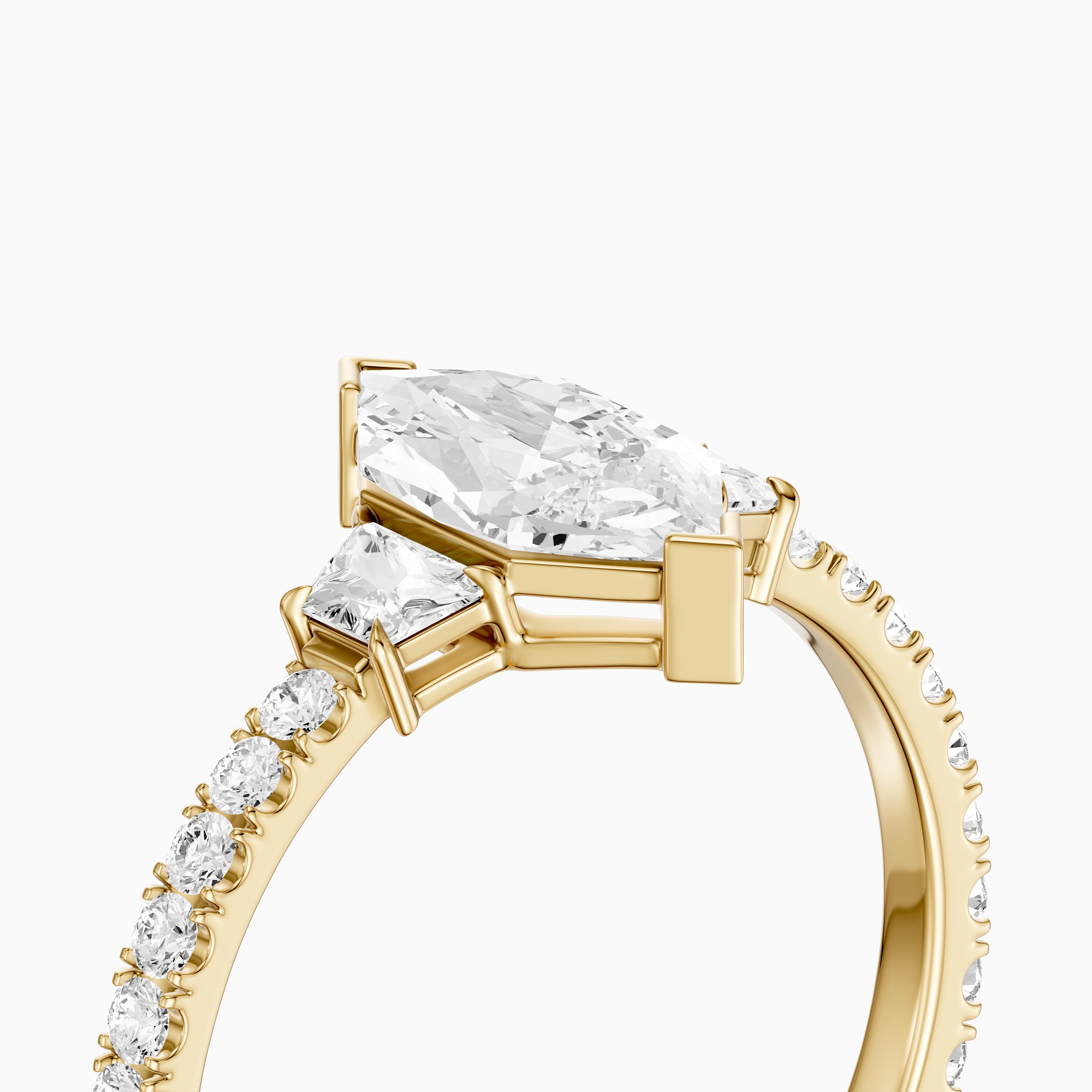 Birdie Dutch Marquise Lab Grown Diamond Ring with Trapezoid Side Diamonds and Pave Shank