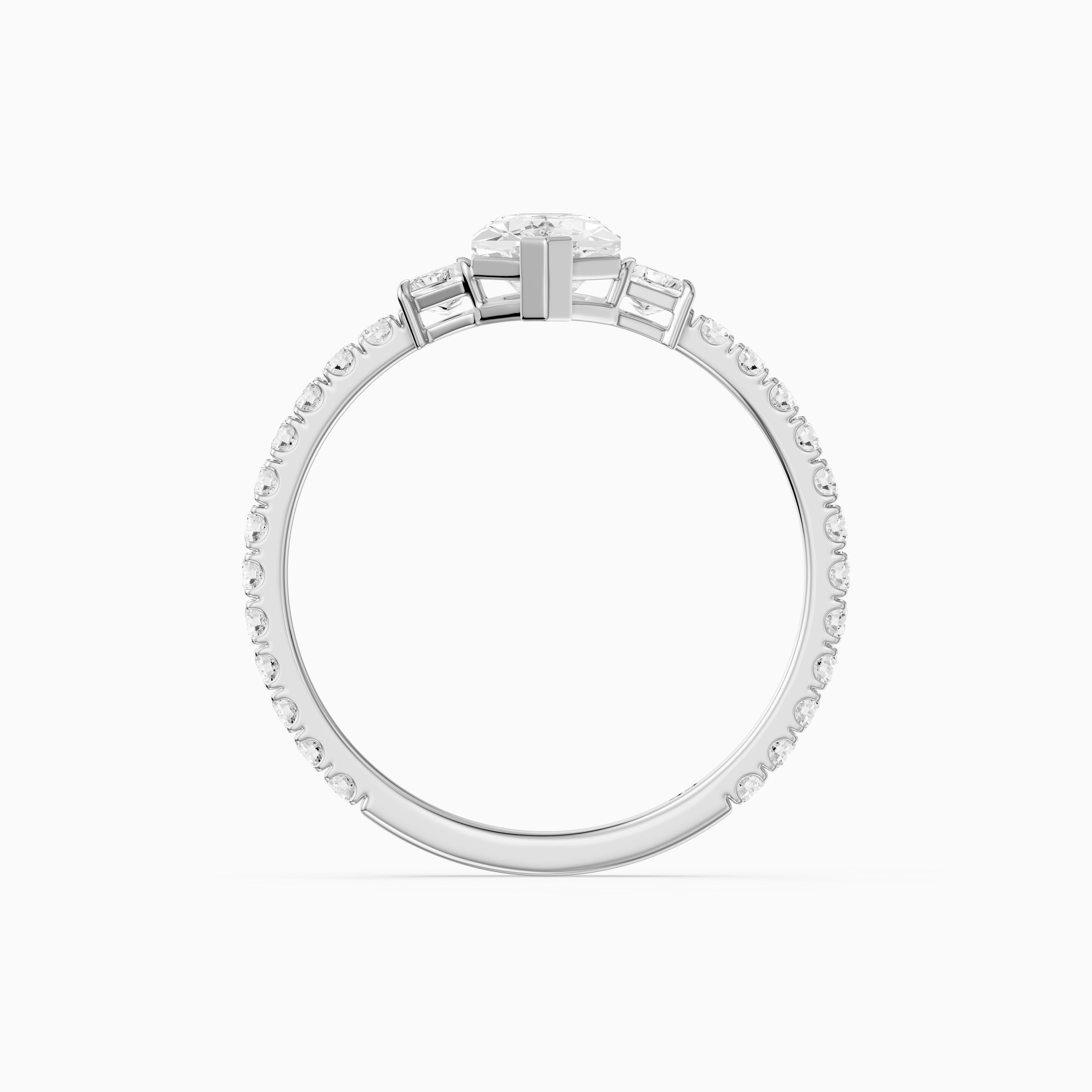 Birdie Dutch Marquise Lab Grown Diamond Ring with Trapezoid Side Diamonds and Pave Shank