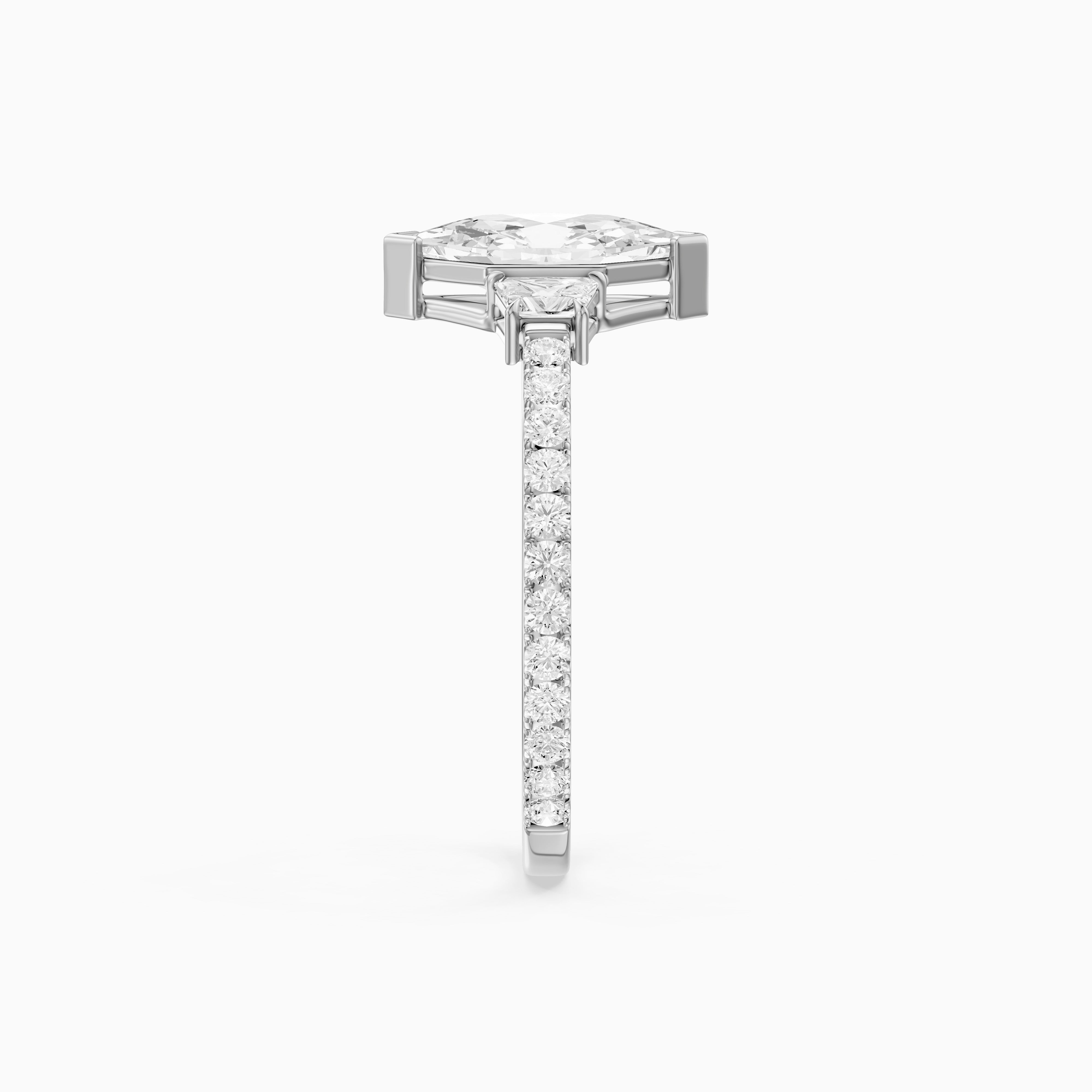 Birdie Dutch Marquise Lab Grown Diamond Ring with Trapezoid Side Diamonds and Pave Shank