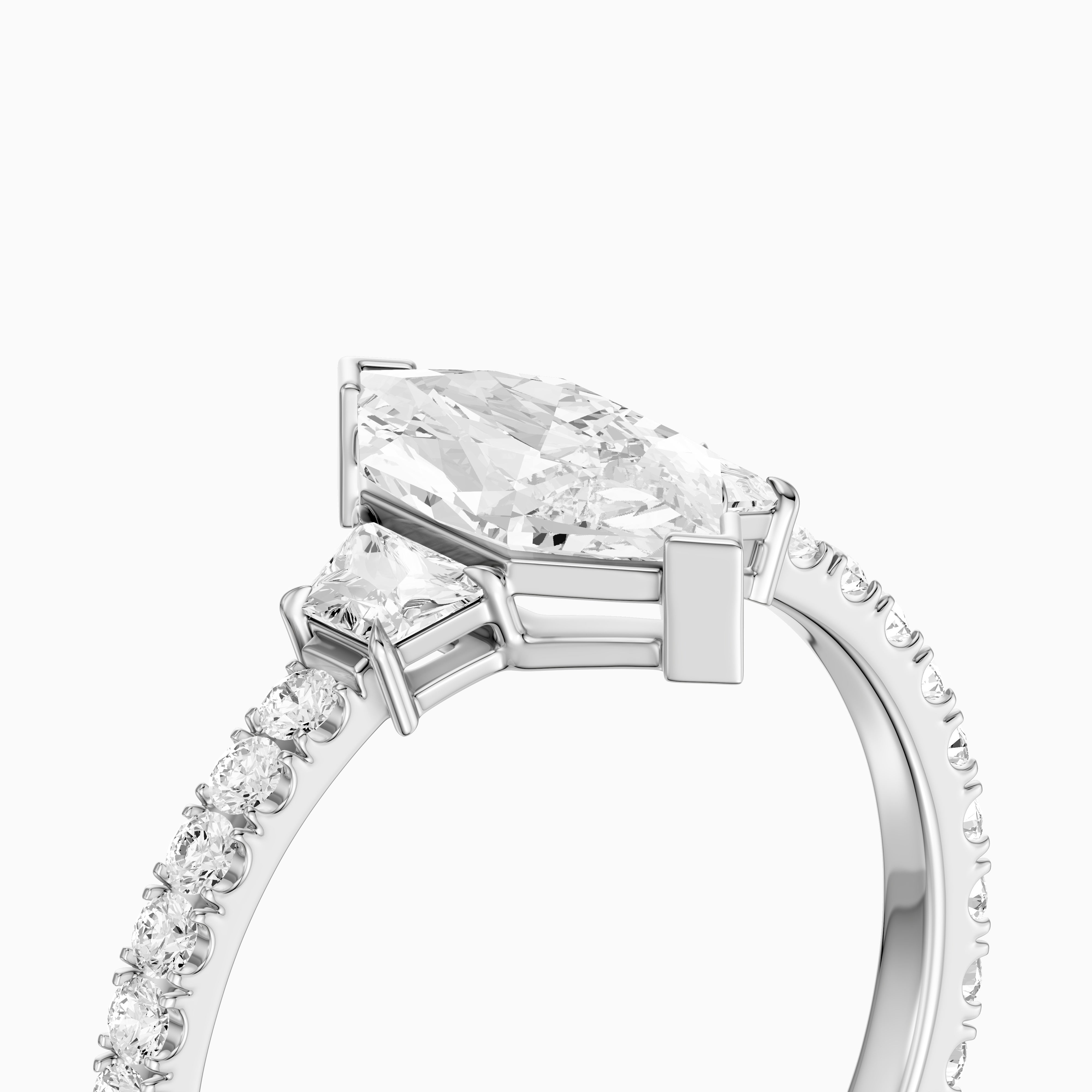 Birdie Dutch Marquise Lab Grown Diamond Ring with Trapezoid Side Diamonds and Pave Shank