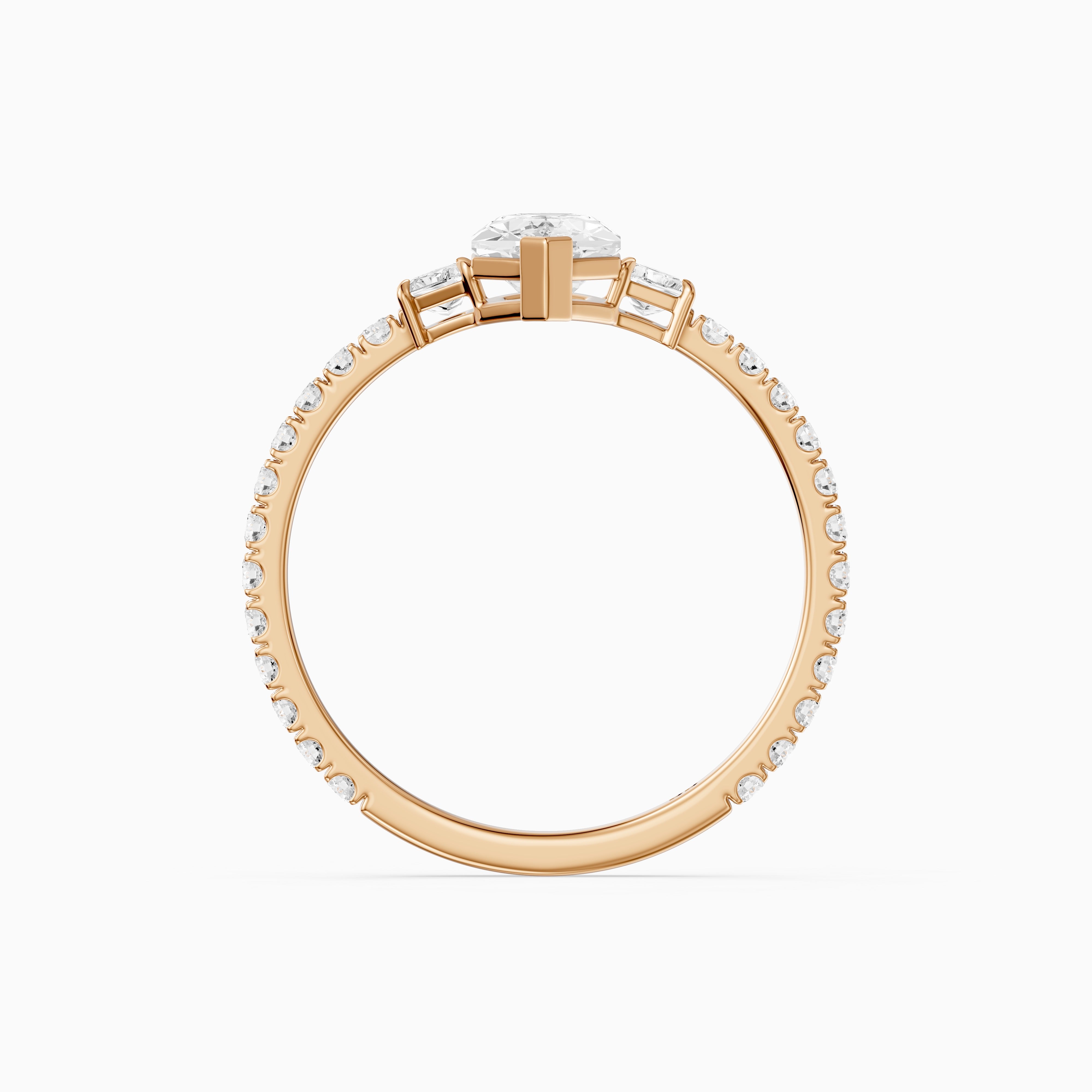 Birdie Dutch Marquise Lab Grown Diamond Ring with Trapezoid Side Diamonds and Pave Shank