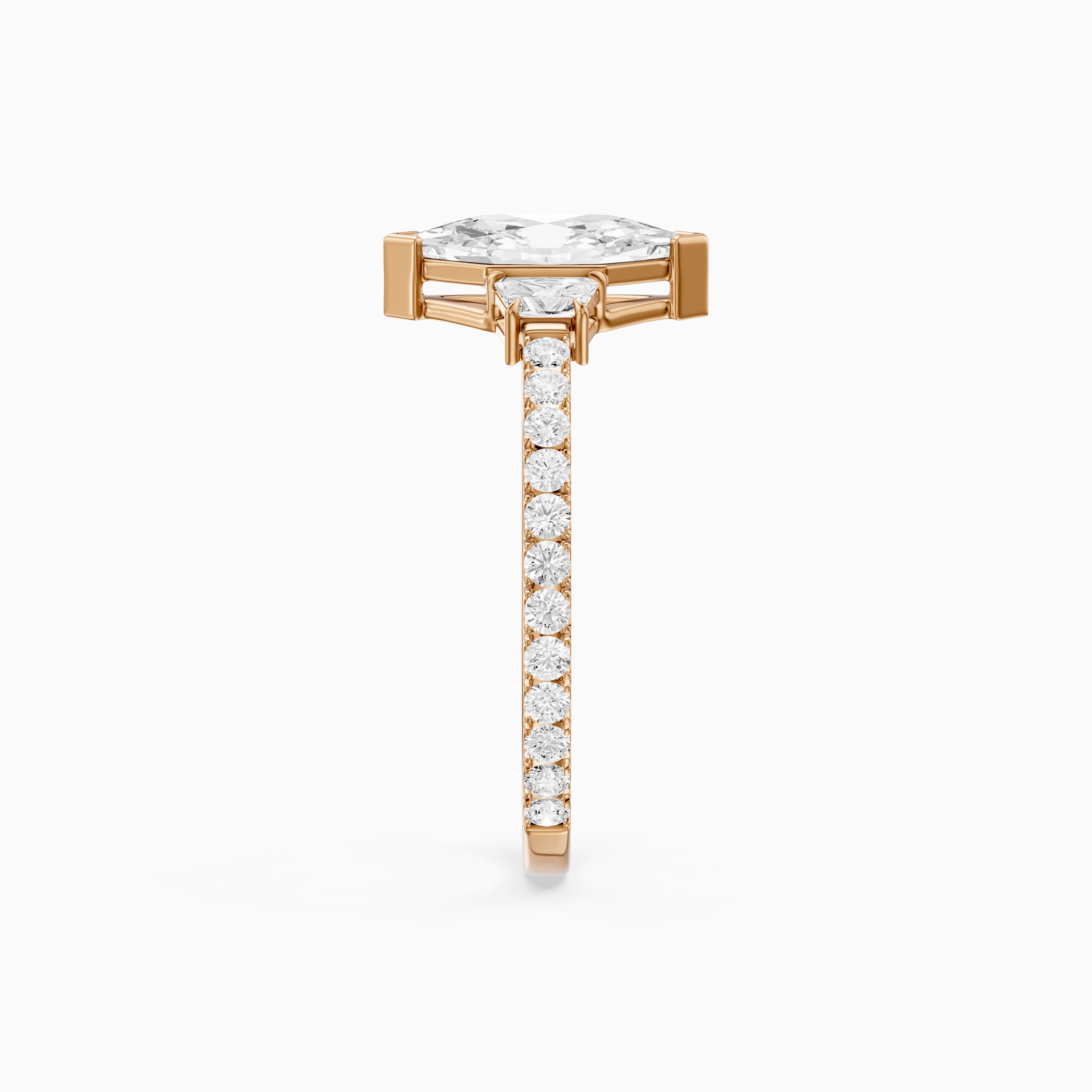 Birdie Dutch Marquise Lab Grown Diamond Ring with Trapezoid Side Diamonds and Pave Shank