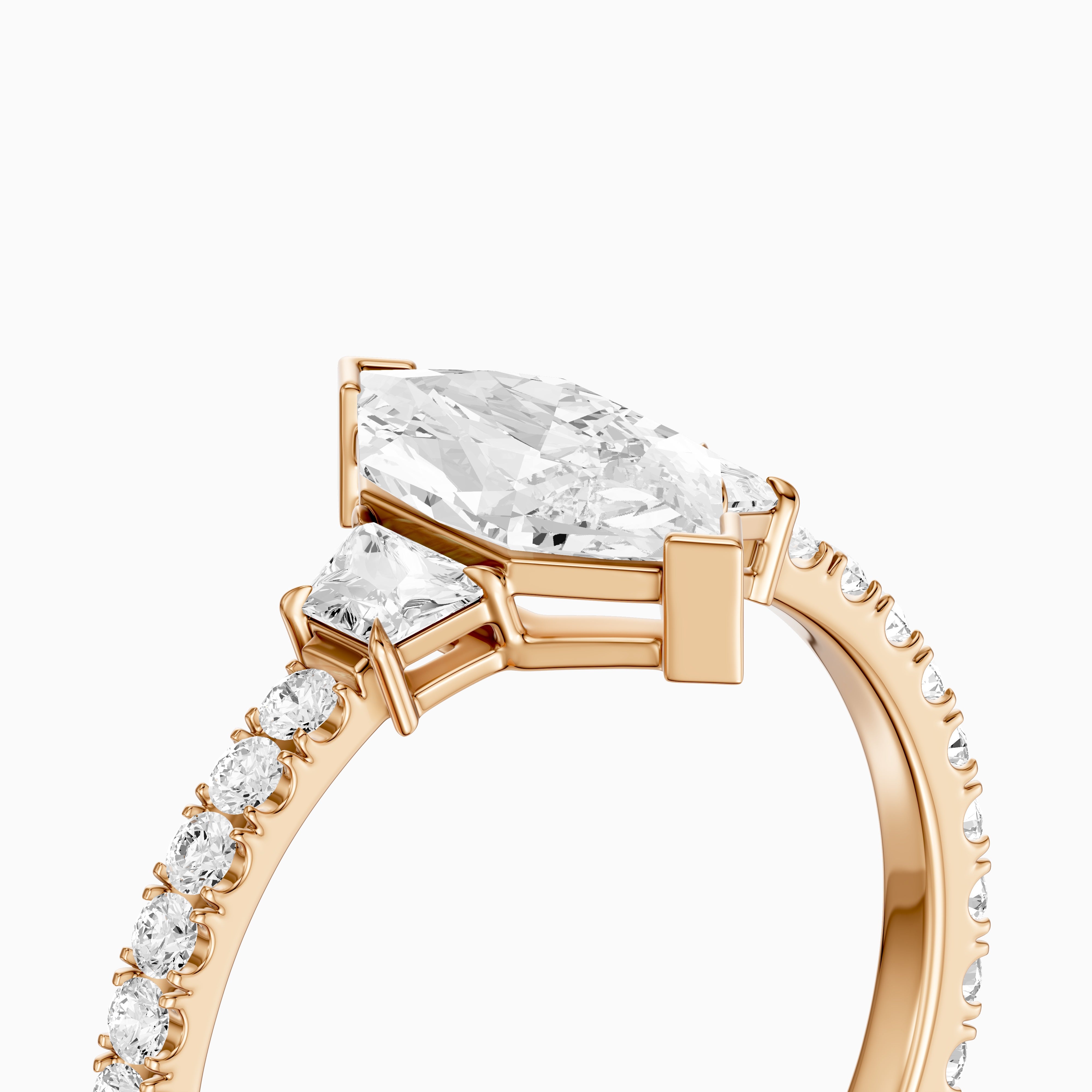 Birdie Dutch Marquise Lab Grown Diamond Ring with Trapezoid Side Diamonds and Pave Shank