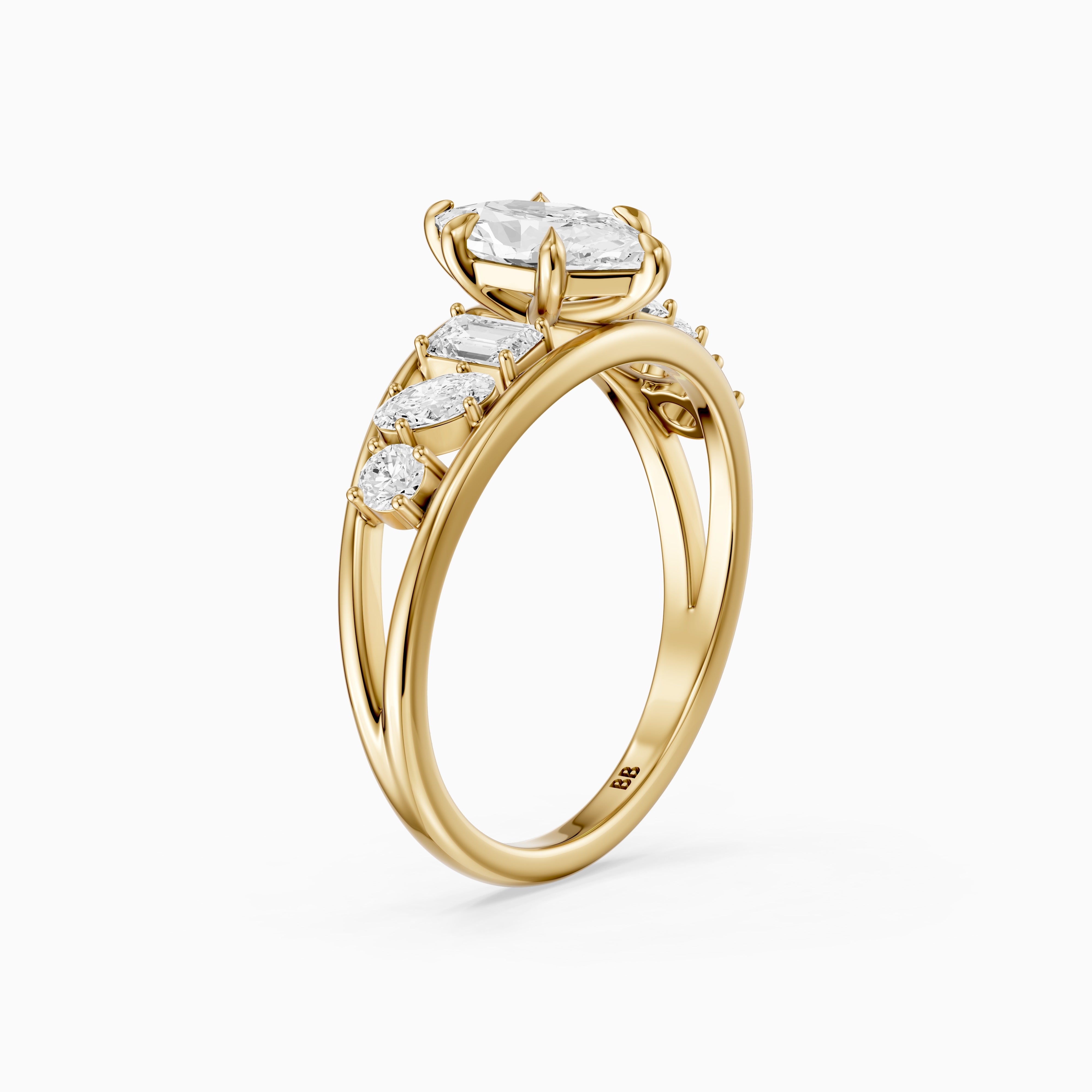 Camie Dutch Marquise Lab Grown Diamond Ring with Round, Oval & Emerald Cut Side Diamonds