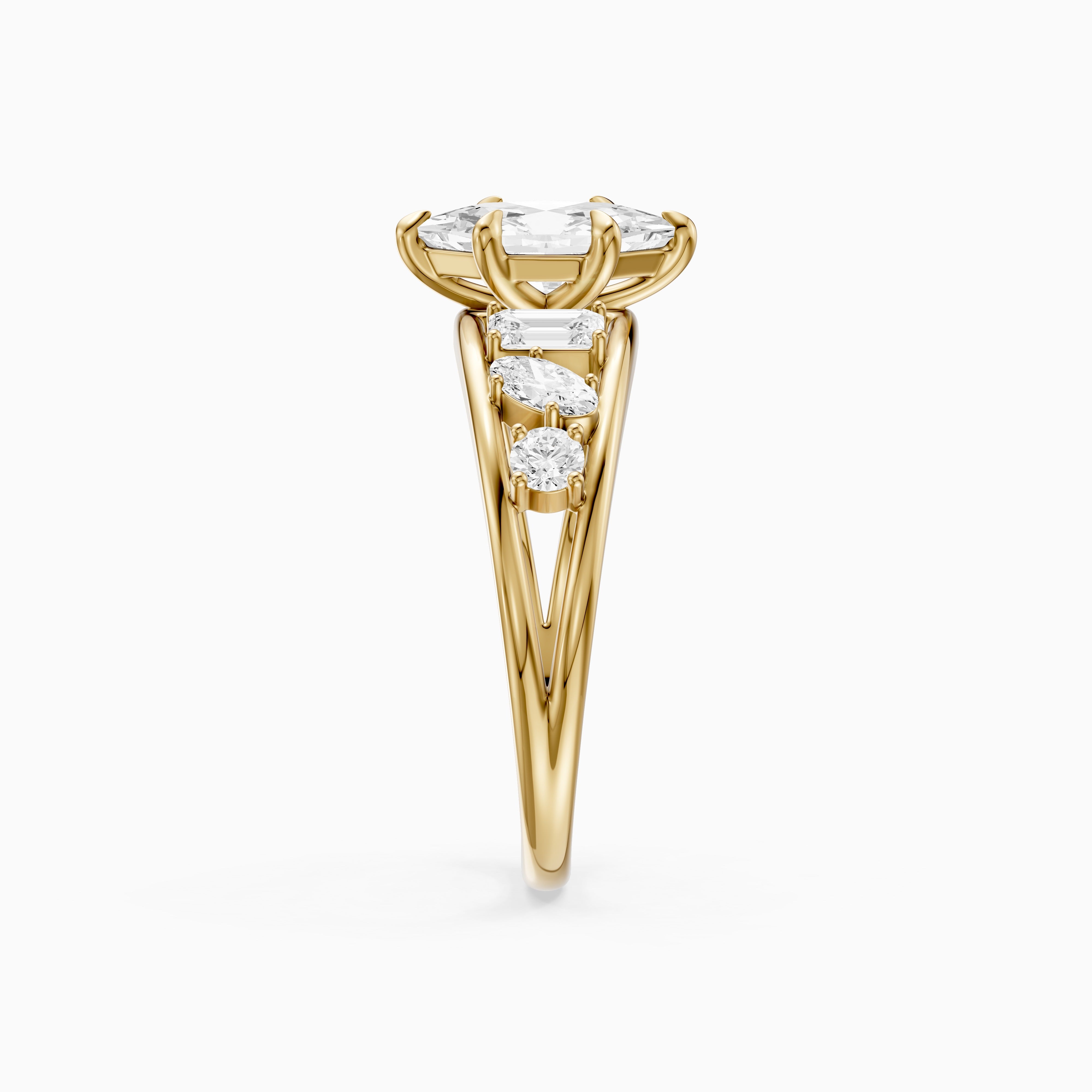 Camie Dutch Marquise Lab Grown Diamond Ring with Round, Oval & Emerald Cut Side Diamonds