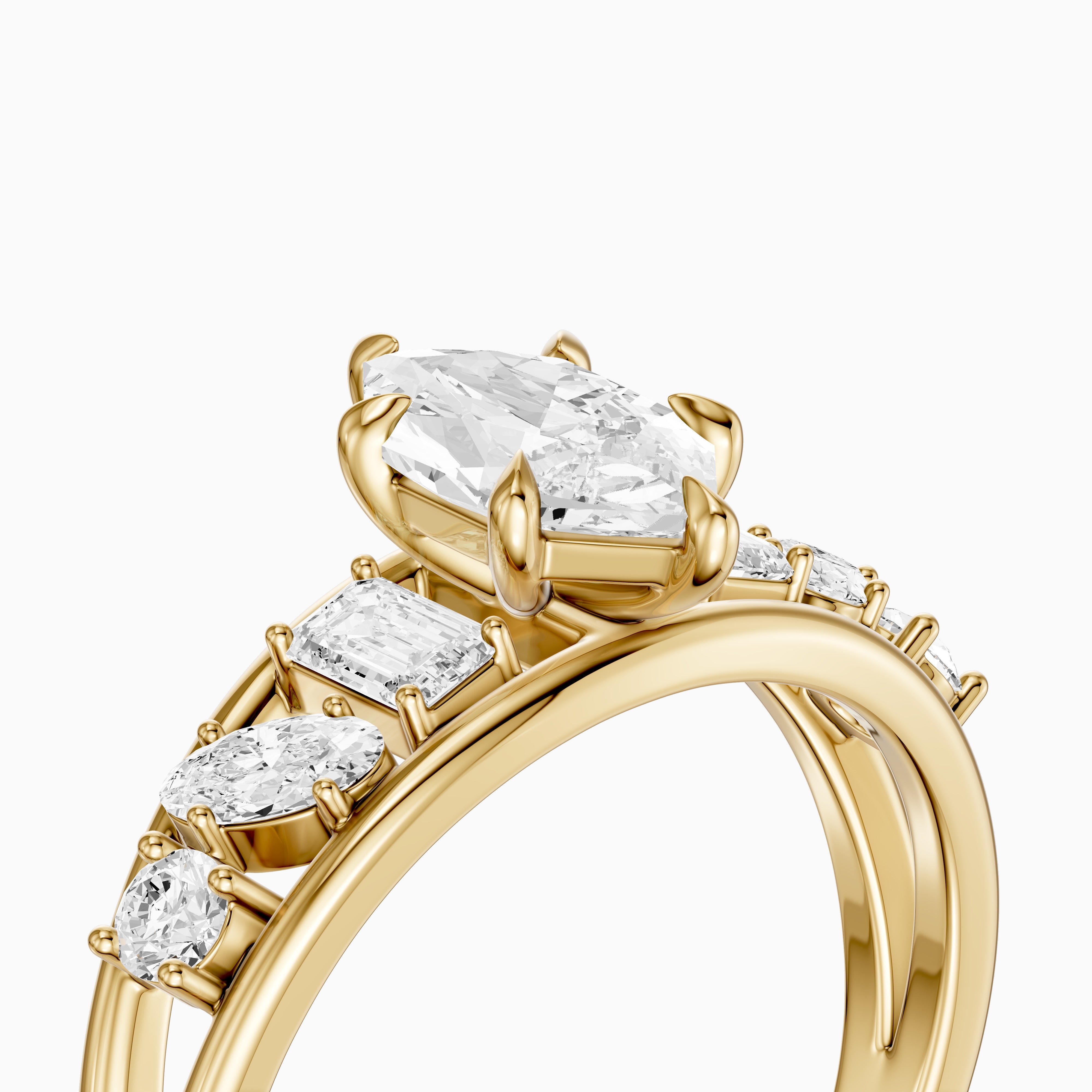 Camie Dutch Marquise Lab Grown Diamond Ring with Round, Oval & Emerald Cut Side Diamonds