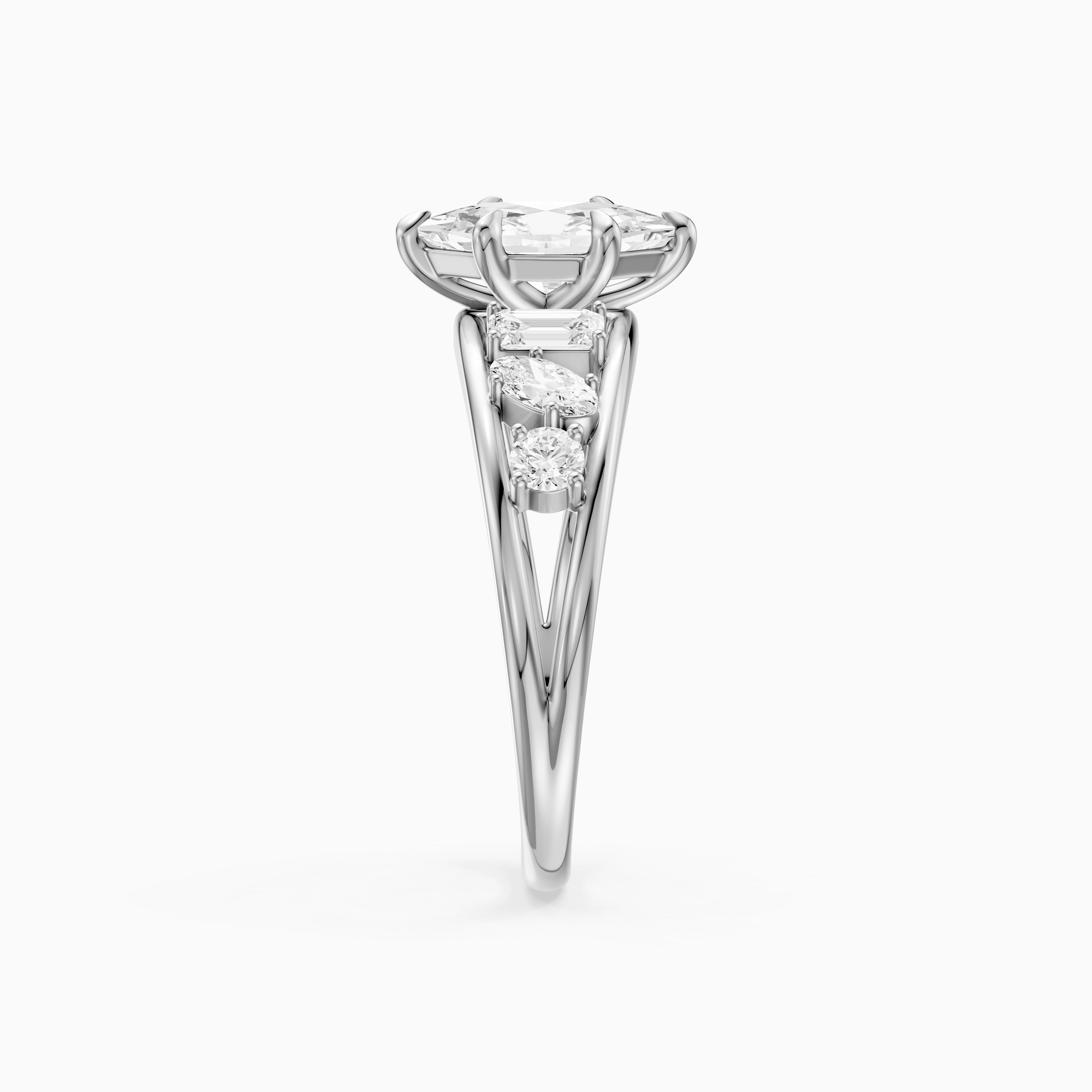 Camie Dutch Marquise Lab Grown Diamond Ring with Round, Oval & Emerald Cut Side Diamonds
