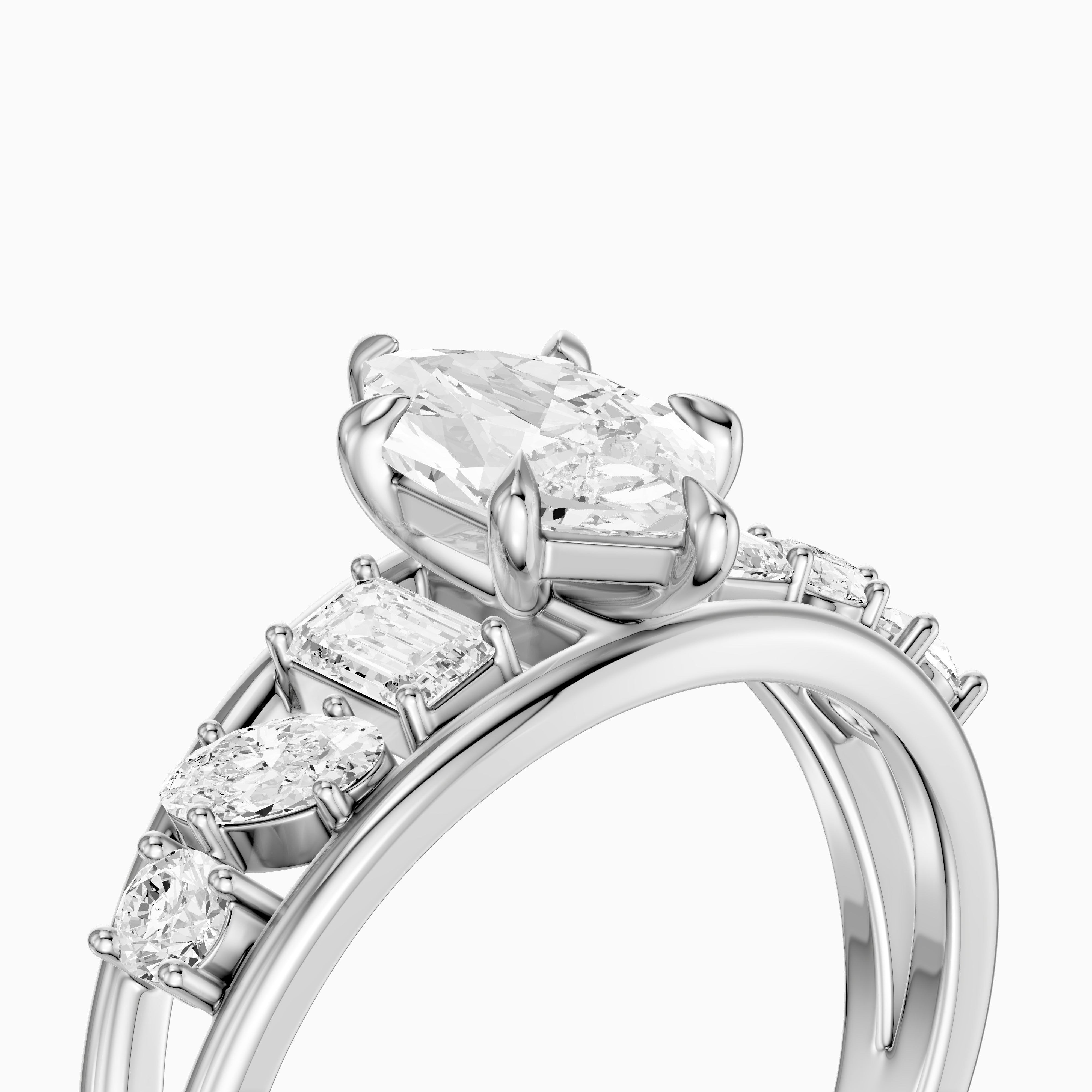 Camie Dutch Marquise Lab Grown Diamond Ring with Round, Oval & Emerald Cut Side Diamonds