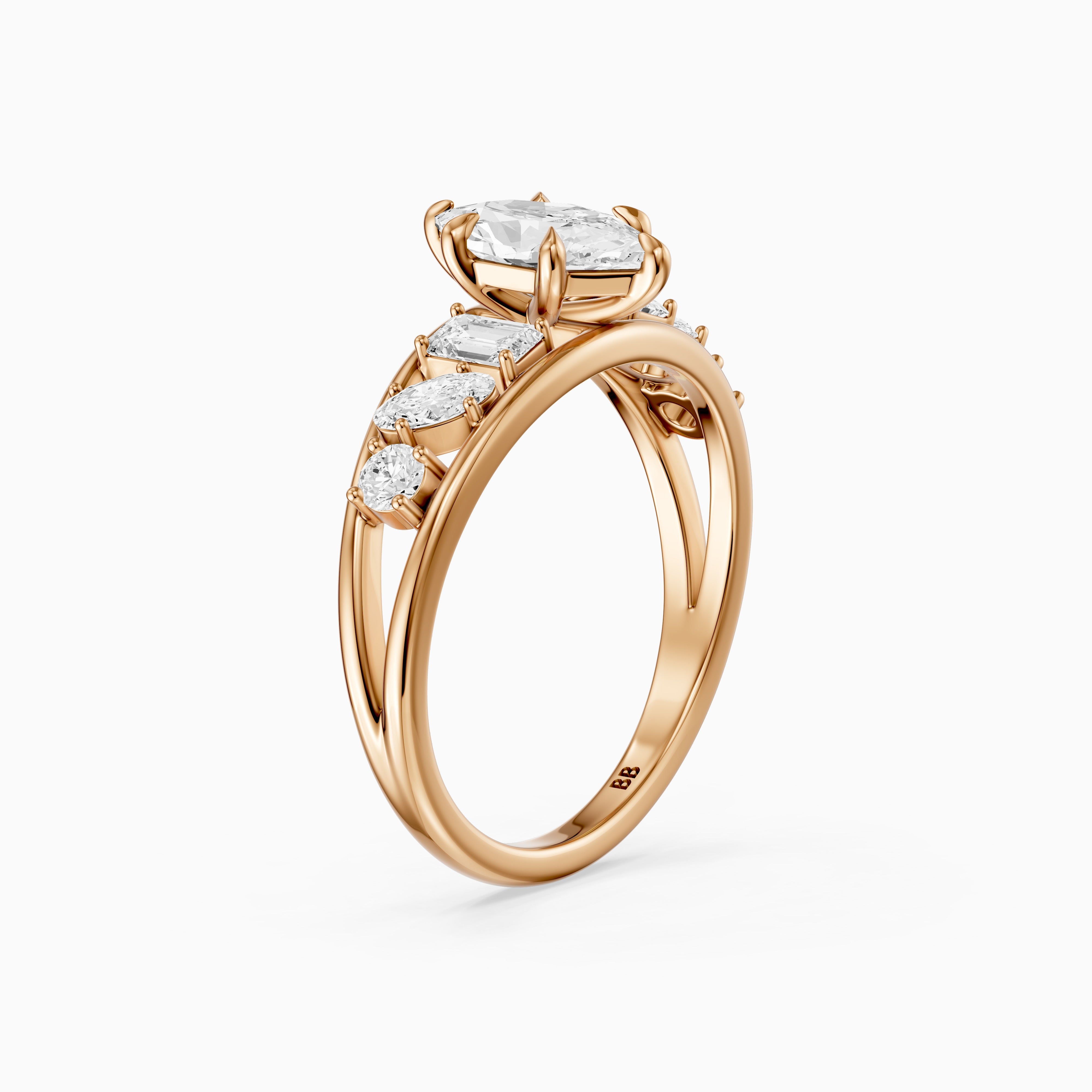 Camie Dutch Marquise Lab Grown Diamond Ring with Round, Oval & Emerald Cut Side Diamonds