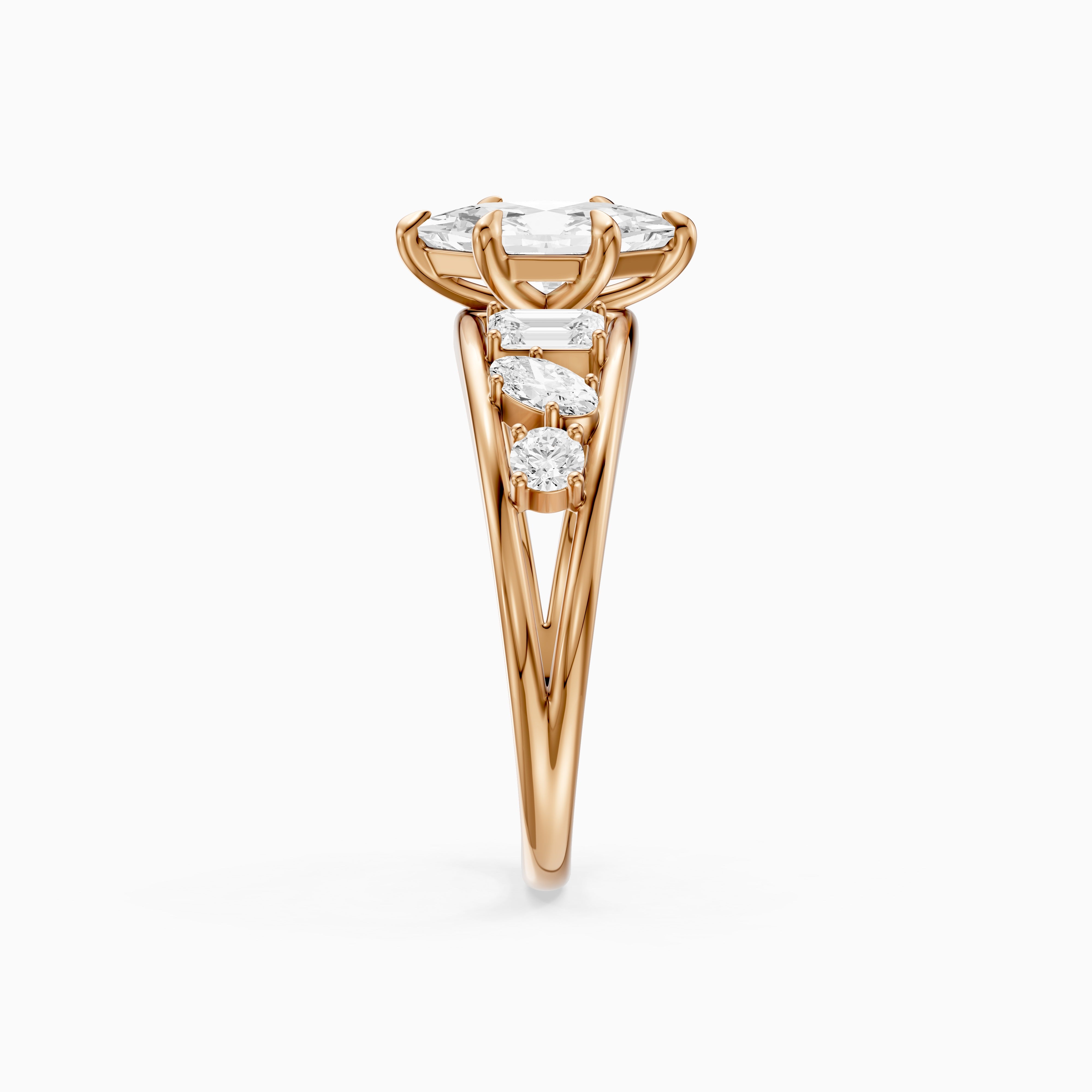 Camie Dutch Marquise Lab Grown Diamond Ring with Round, Oval & Emerald Cut Side Diamonds