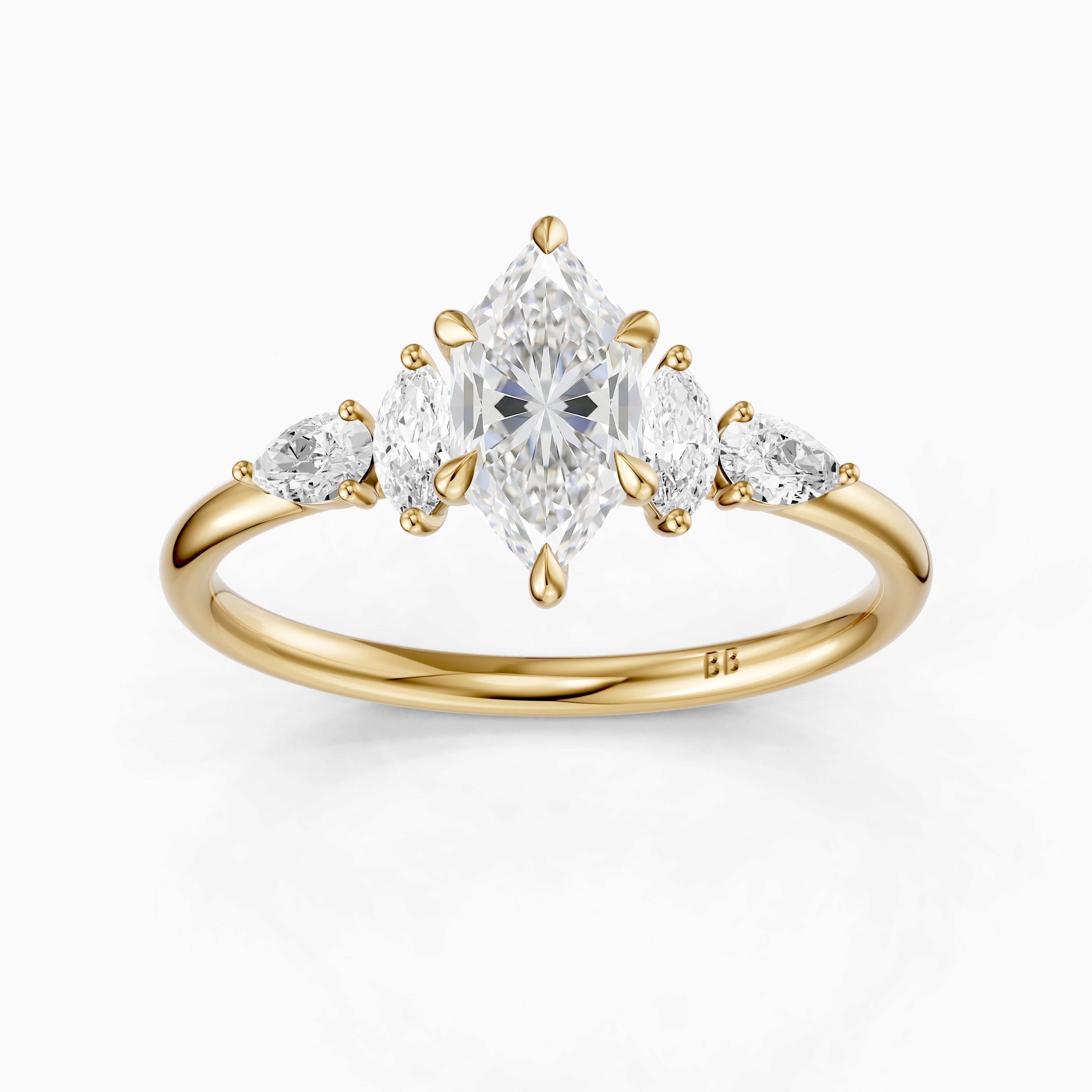 Casey Dutch Marquise Hidden Halo Lab Grown Diamond Ring with Side Stones