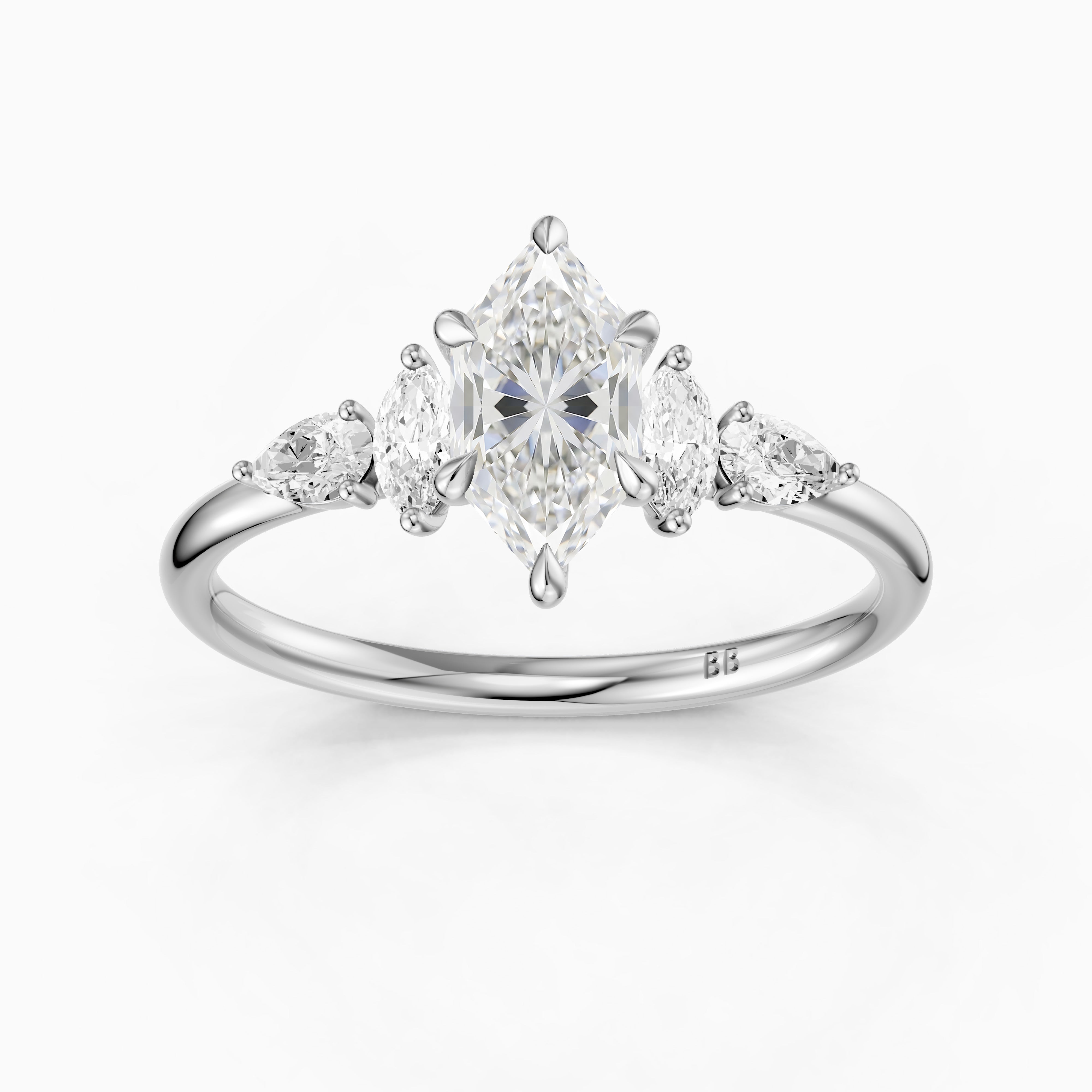 Casey Dutch Marquise Hidden Halo Lab Grown Diamond Ring with Side Stones