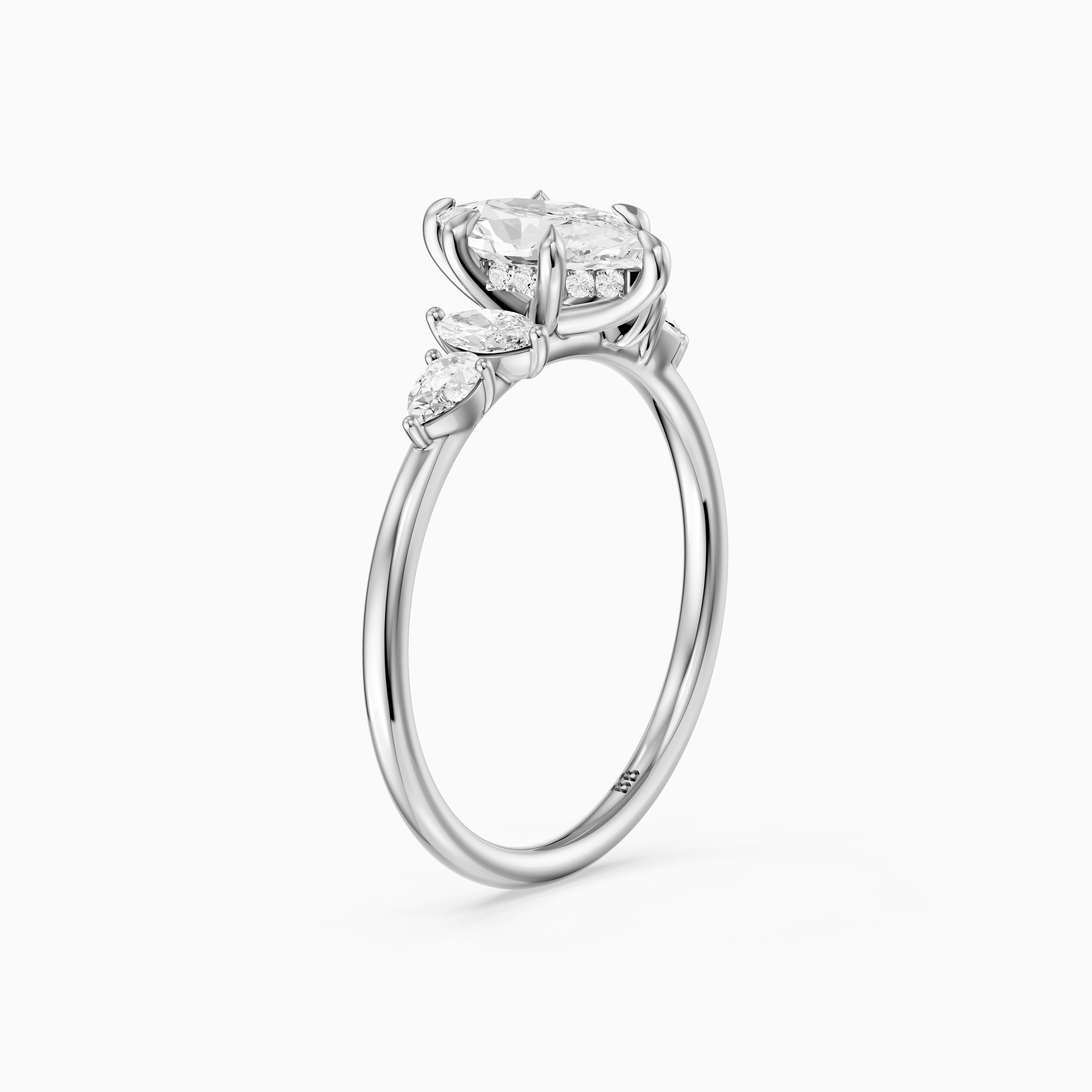 Casey Dutch Marquise Hidden Halo Lab Grown Diamond Ring with Side Stones