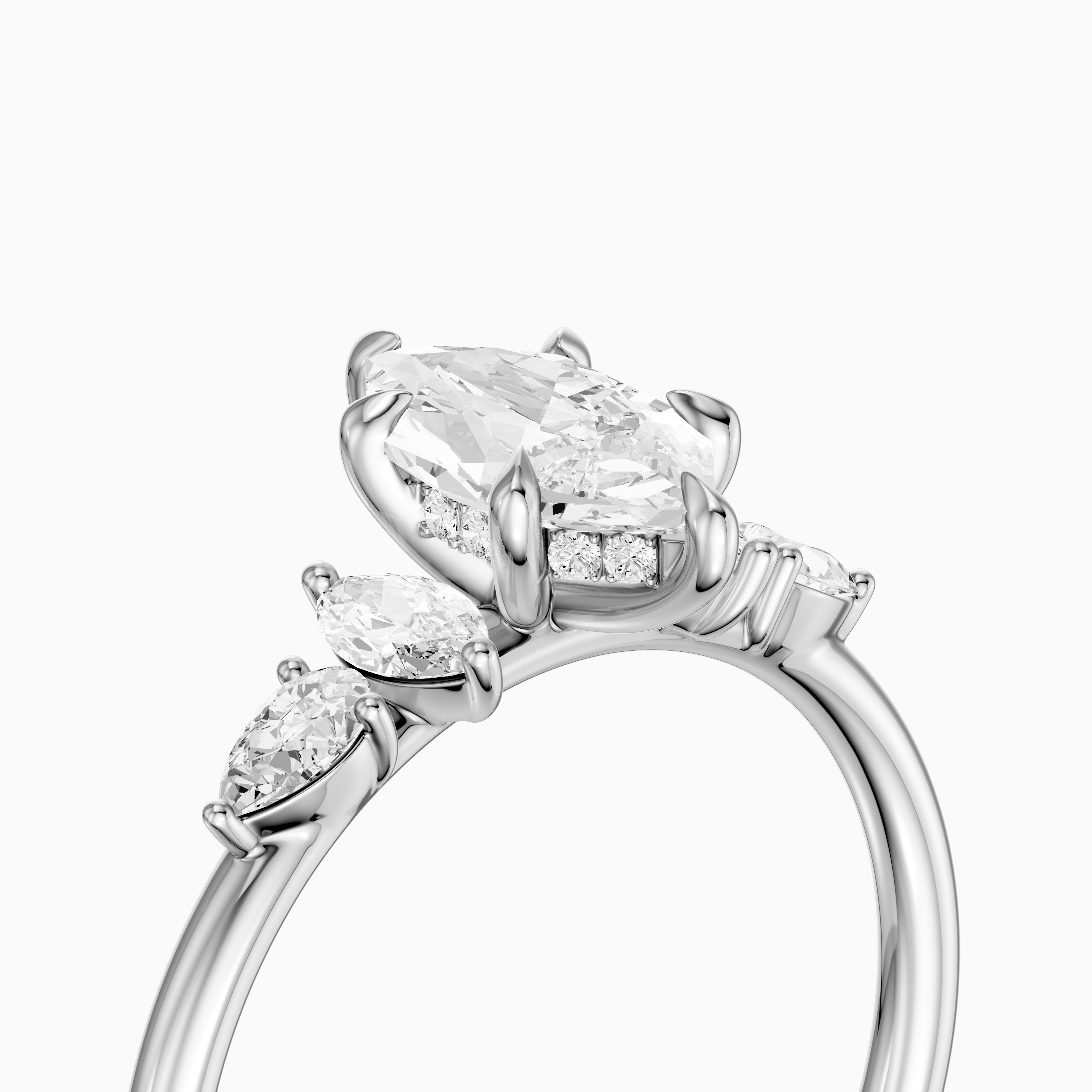 Casey Dutch Marquise Hidden Halo Lab Grown Diamond Ring with Side Stones