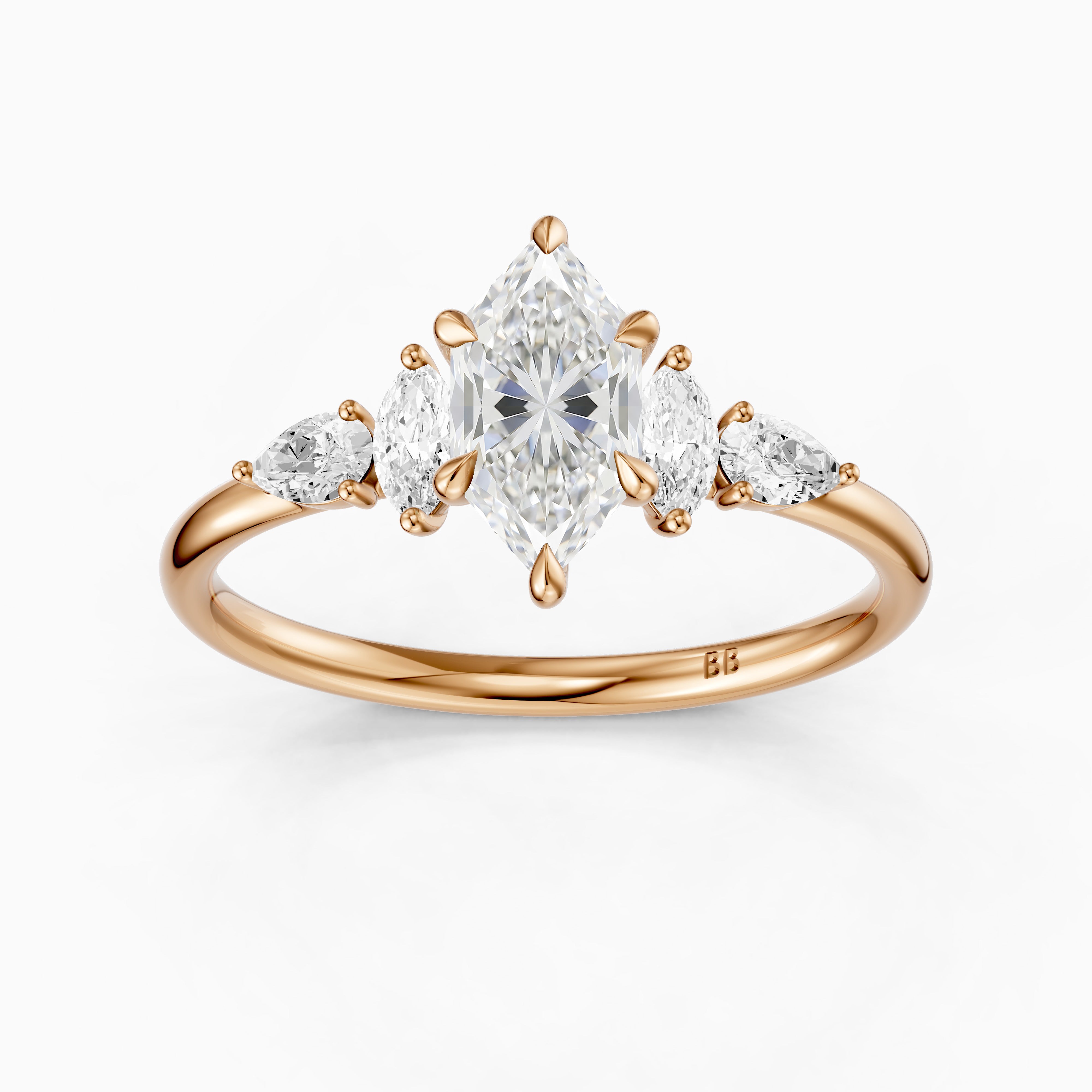 Casey Dutch Marquise Hidden Halo Lab Grown Diamond Ring with Side Stones